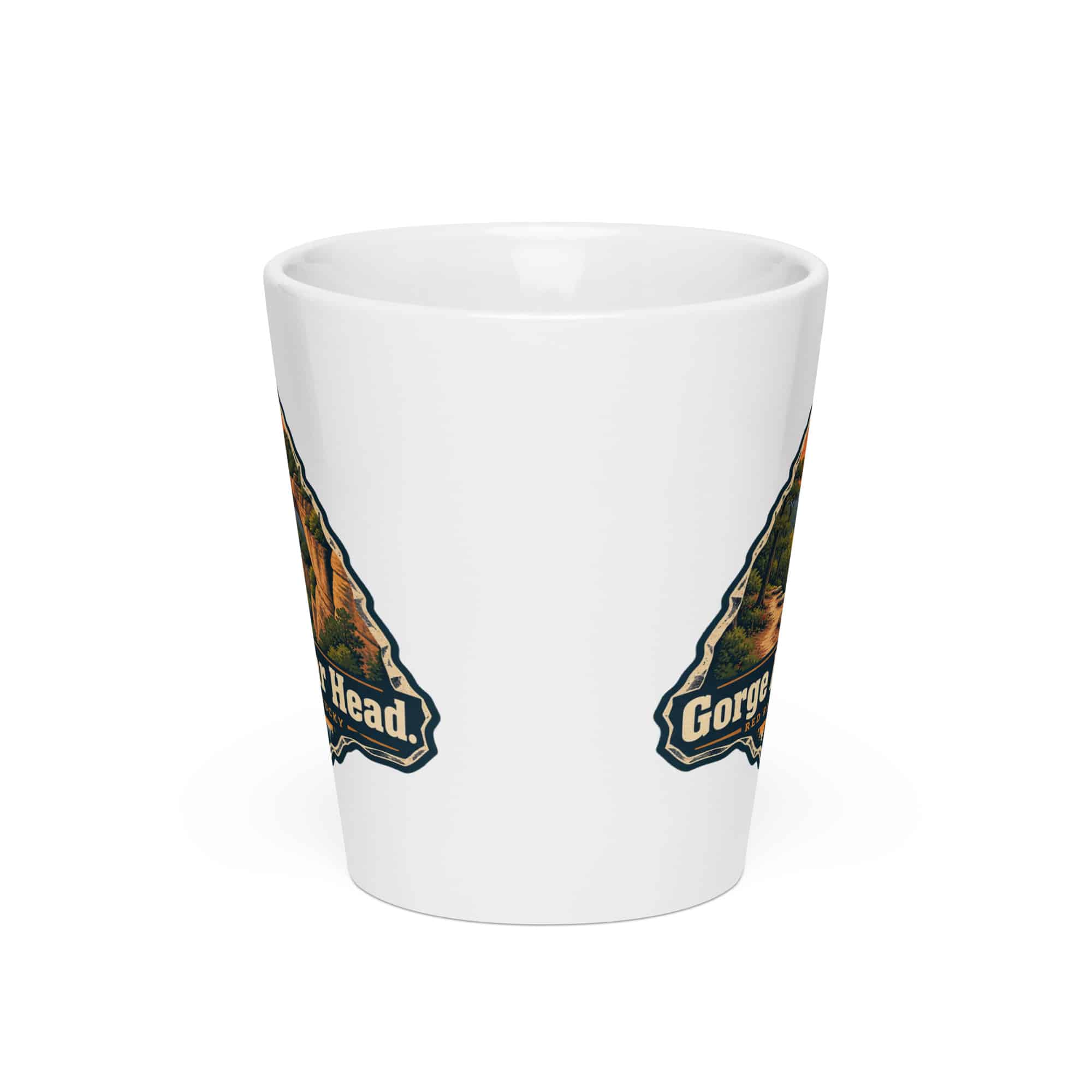 Red River Gorge Latte Mug: Gorge Air. Clear Head, Scenic Shield Badge