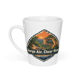 Red River Gorge Latte Mug: Gorge Air. Clear Head, Scenic Shield Badge - 12 oz - Main