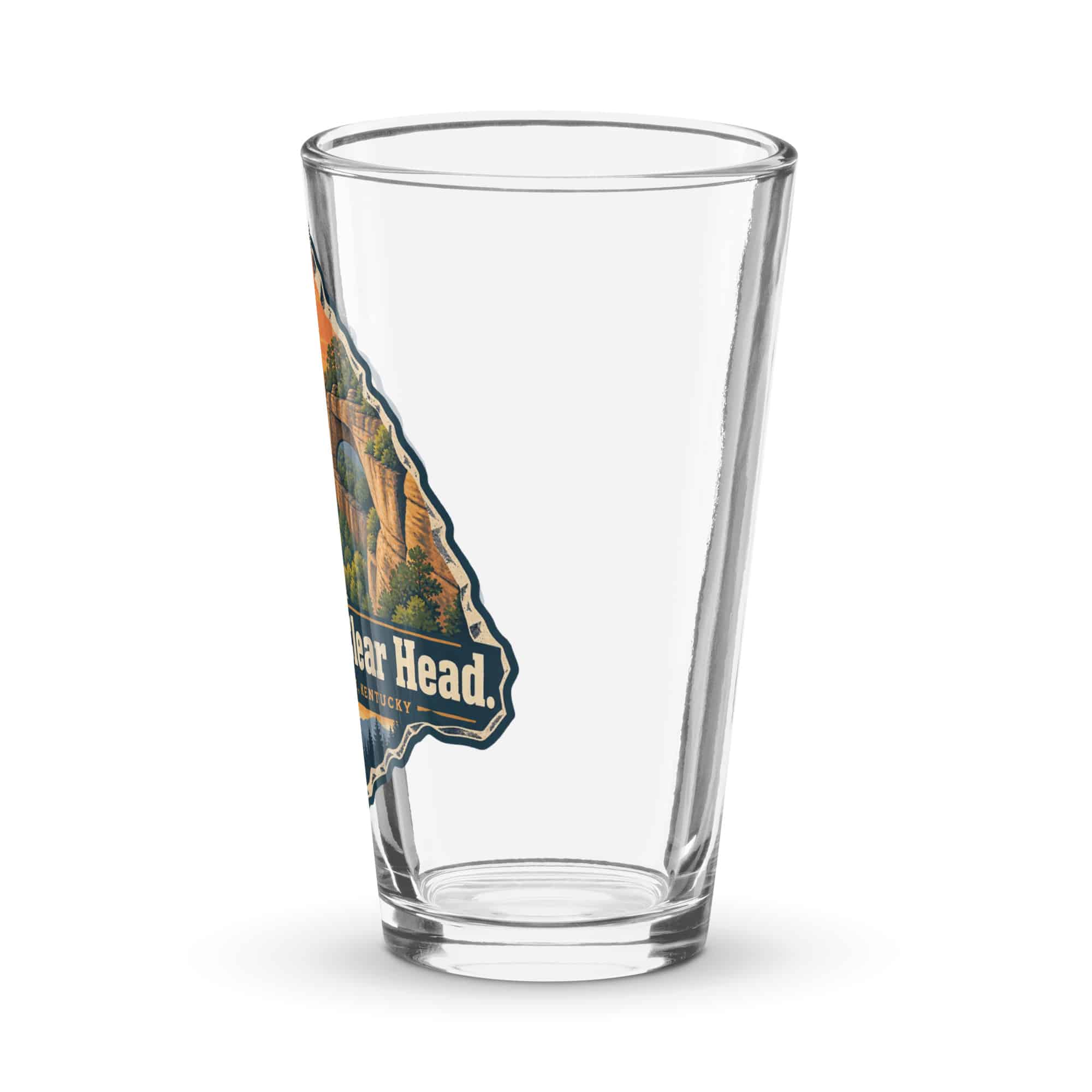 Red River Gorge Pint Glass: Gorge Air. Clear Head, Scenic Shield Badge