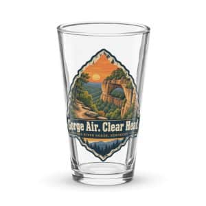 Red River Gorge Pint Glass: Gorge Air. Clear Head, Scenic Shield Badge - 16 oz - Main