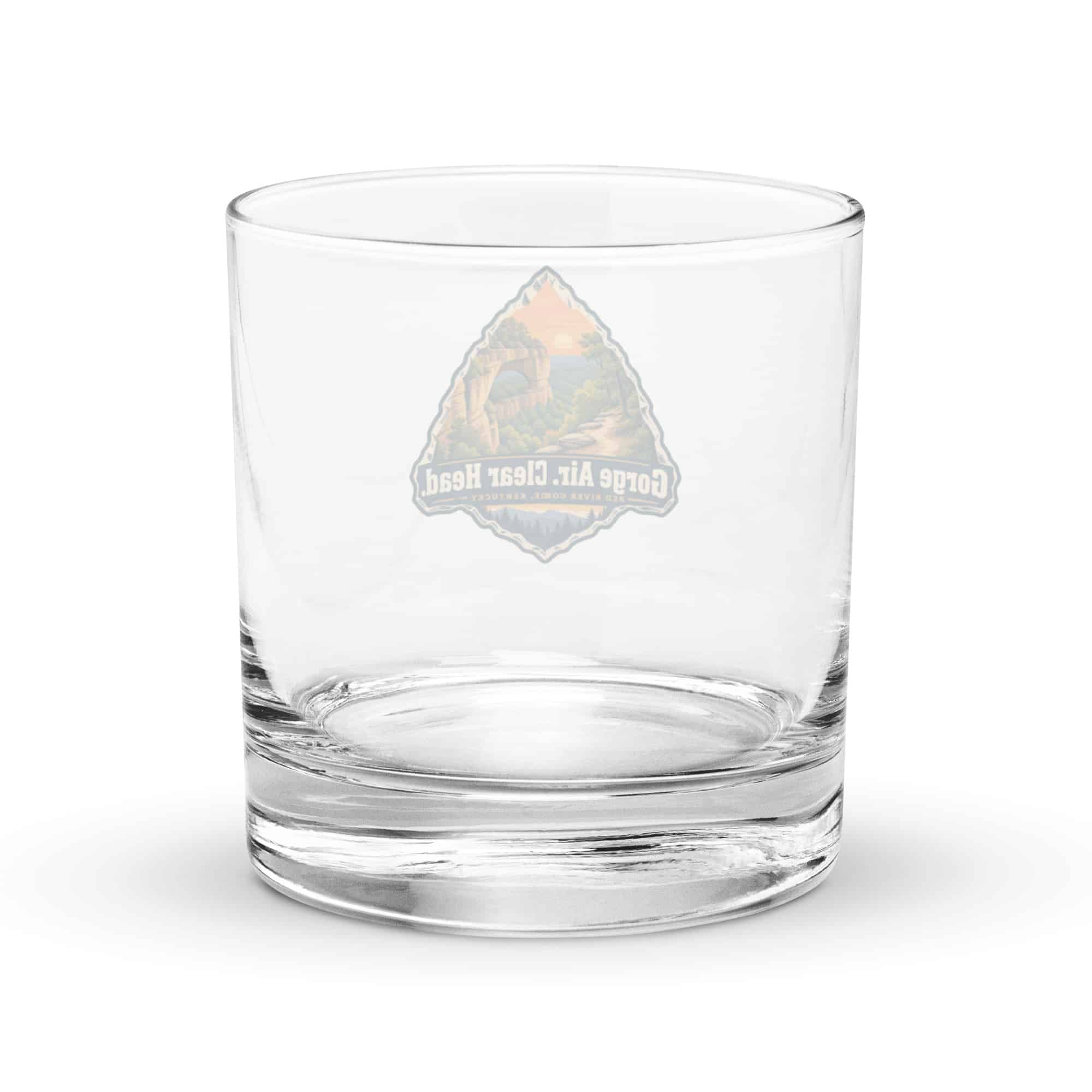 Red River Gorge Rocks Glass: Gorge Air. Clear Head, Scenic Shield Badge
