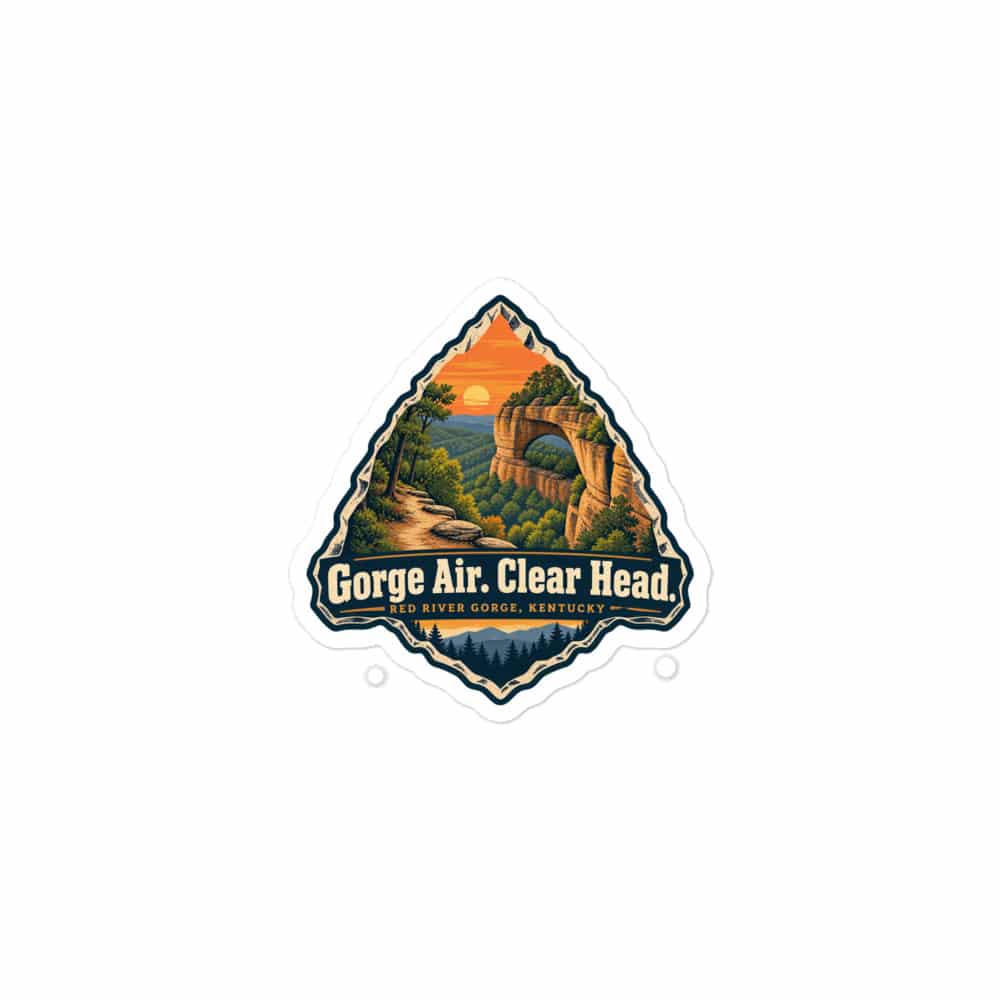 Red River Gorge Vinyl Sticker: Gorge Air. Clear Head, Scenic Shield Badge