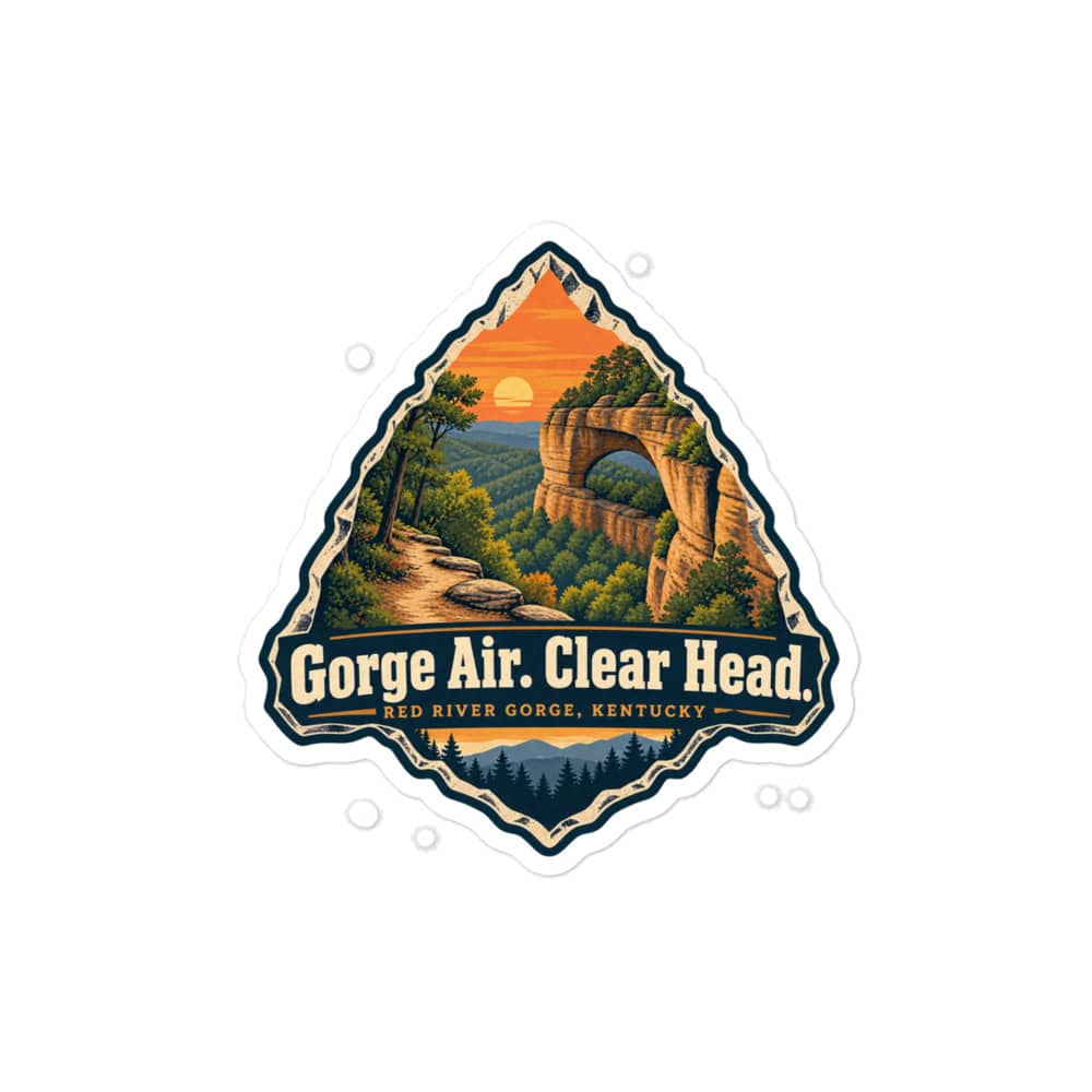 Red River Gorge Vinyl Sticker: Gorge Air. Clear Head, Scenic Shield Badge