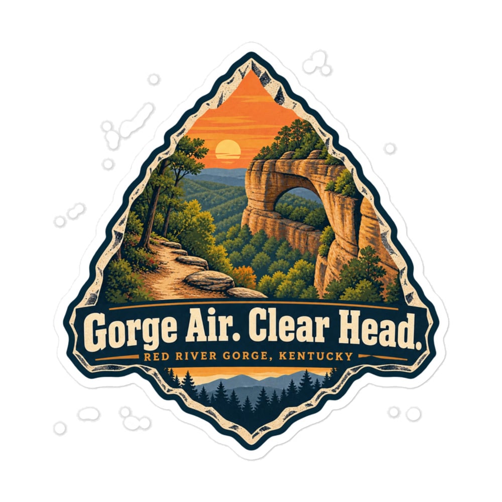 Red River Gorge Vinyl Sticker: Gorge Air. Clear Head, Scenic Shield Badge
