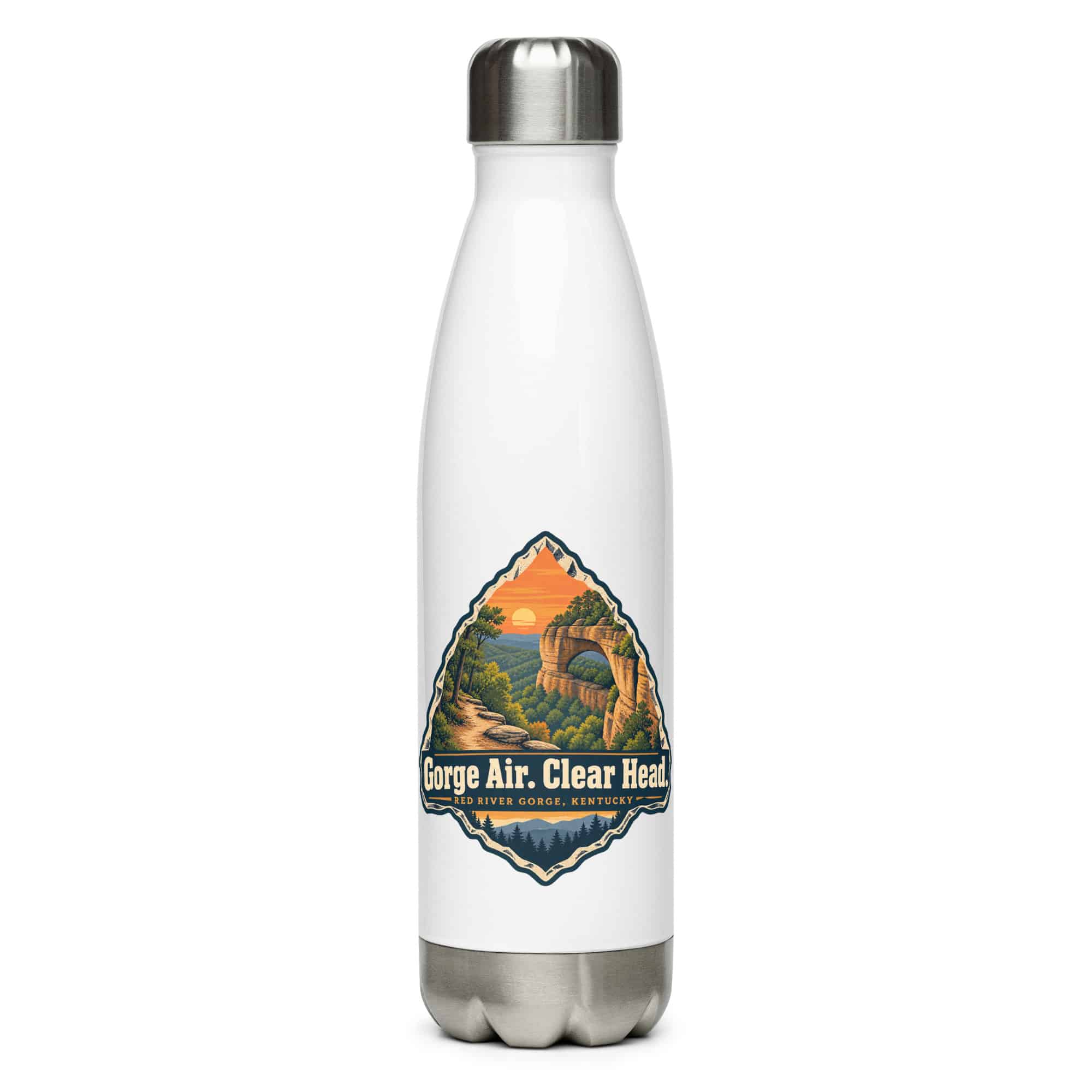 Red River Gorge Stainless Steel Water Bottle: Gorge Air. Clear Head, Scenic Shield Badge