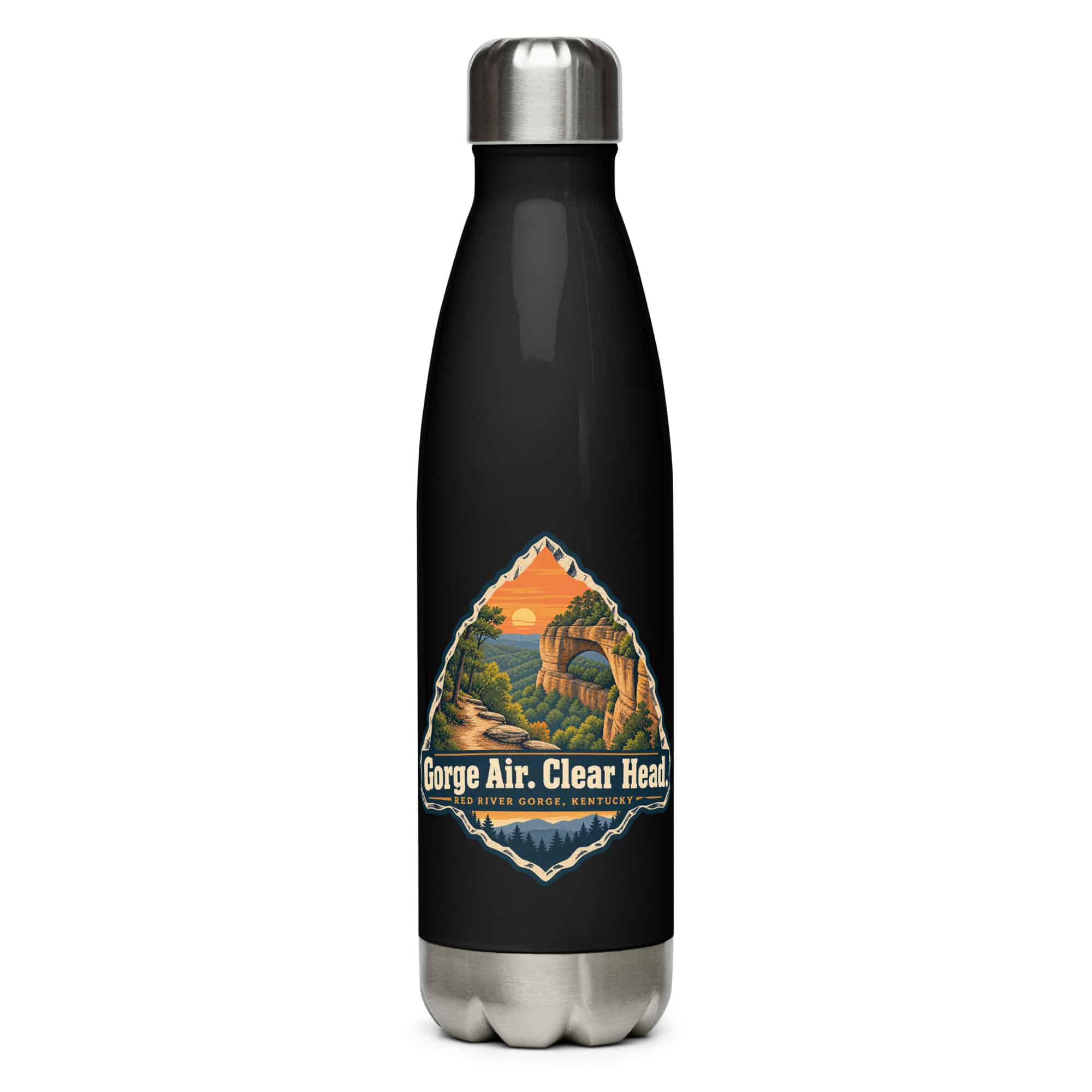 Red River Gorge Stainless Steel Water Bottle: Gorge Air. Clear Head, Scenic Shield Badge