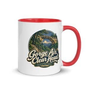 Red River Gorge Color Inside Coffee Mug: Gorge Air. Clear Head, Woodland Scenic Lettering - 11 oz - Main