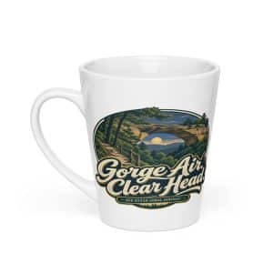 Red River Gorge Latte Mug: Gorge Air. Clear Head, Woodland Scenic Lettering - 12 oz - Main