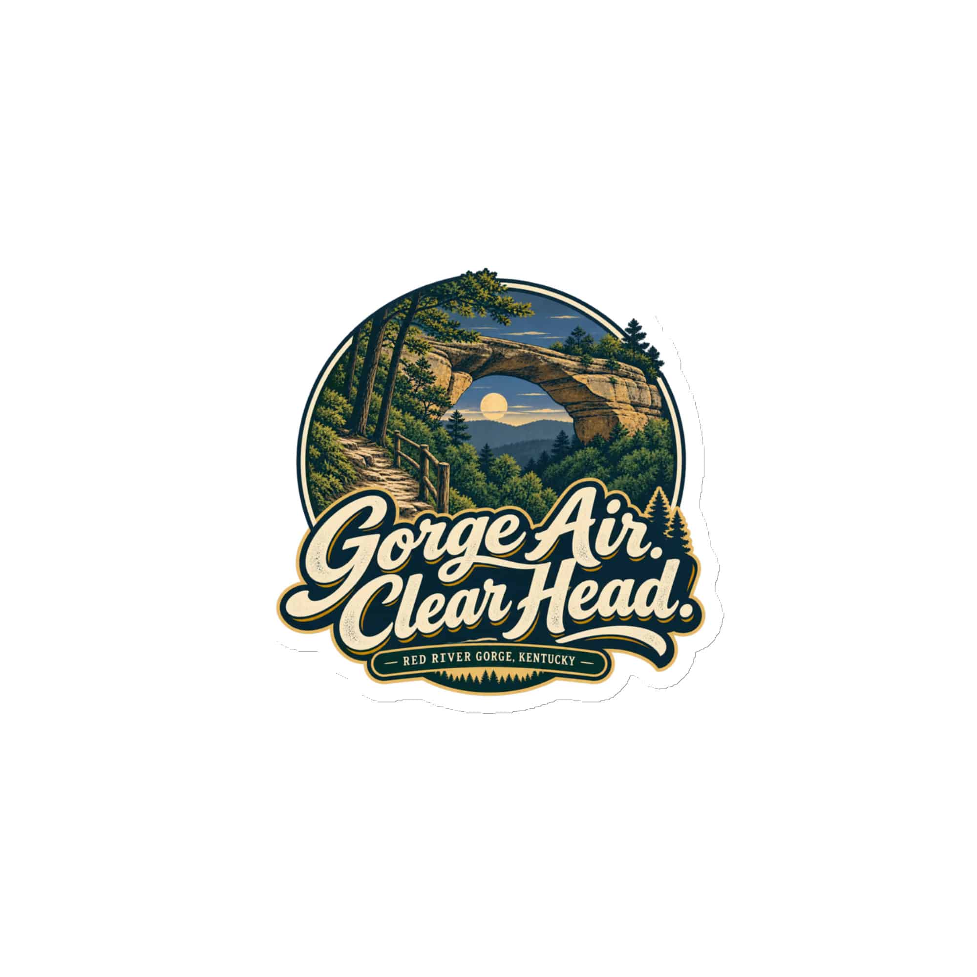 Red River Gorge Die-Cut Magnet: Gorge Air. Clear Head, Woodland Scenic Lettering