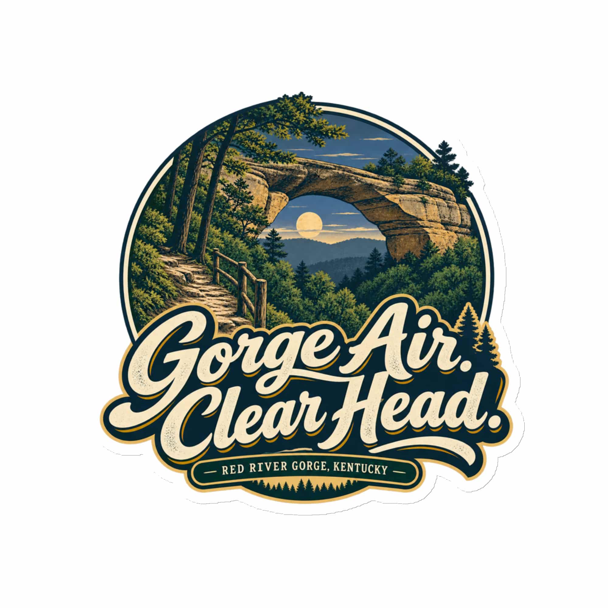 Red River Gorge Die-Cut Magnet: Gorge Air. Clear Head, Woodland Scenic Lettering