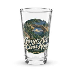 Red River Gorge Pint Glass: Gorge Air. Clear Head, Woodland Scenic Lettering - 16 oz - Main