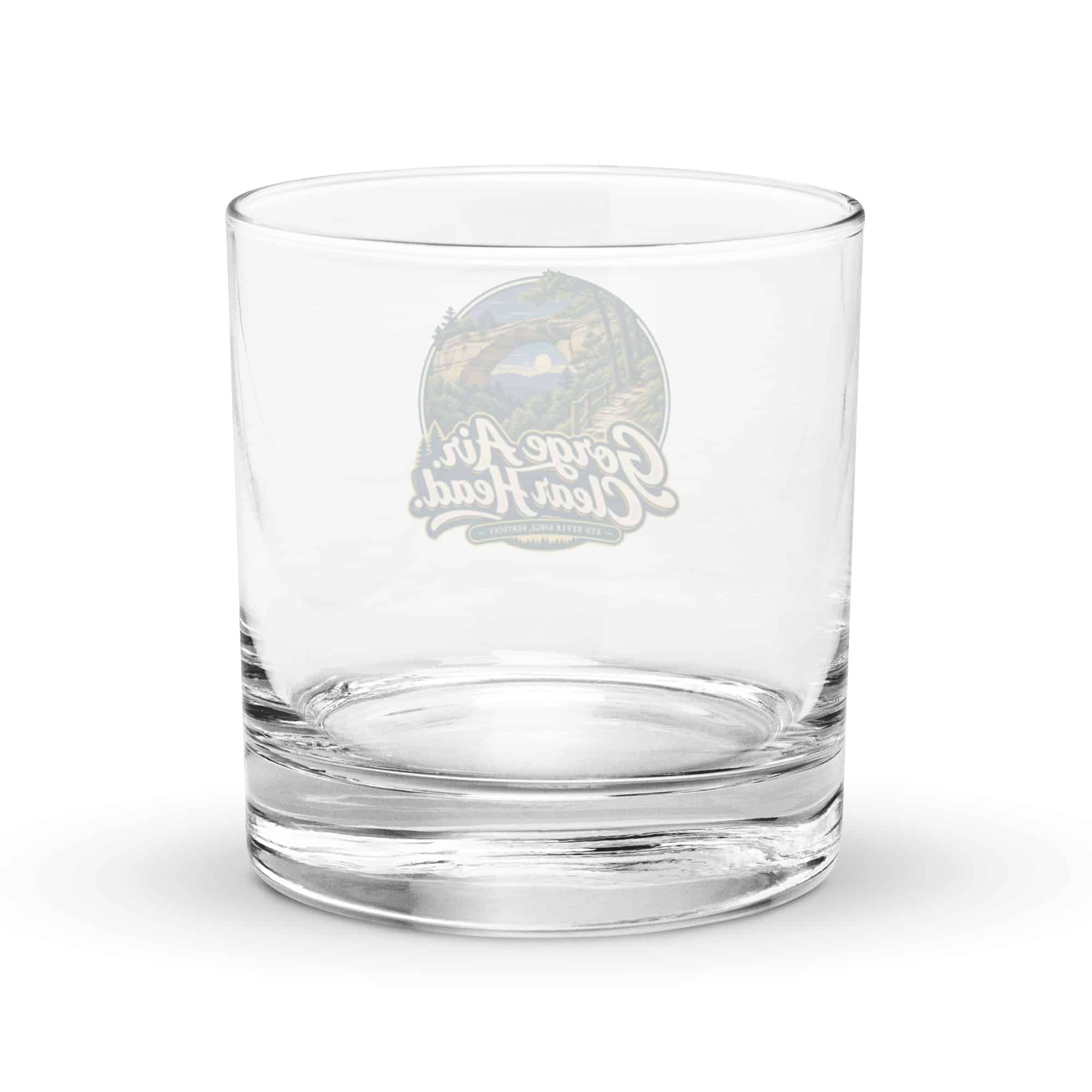 Red River Gorge Rocks Glass: Gorge Air. Clear Head, Woodland Scenic Lettering