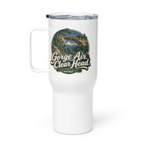 Red River Gorge Travel Mug: Gorge Air. Clear Head, Woodland Scenic Lettering - 25 oz - Main