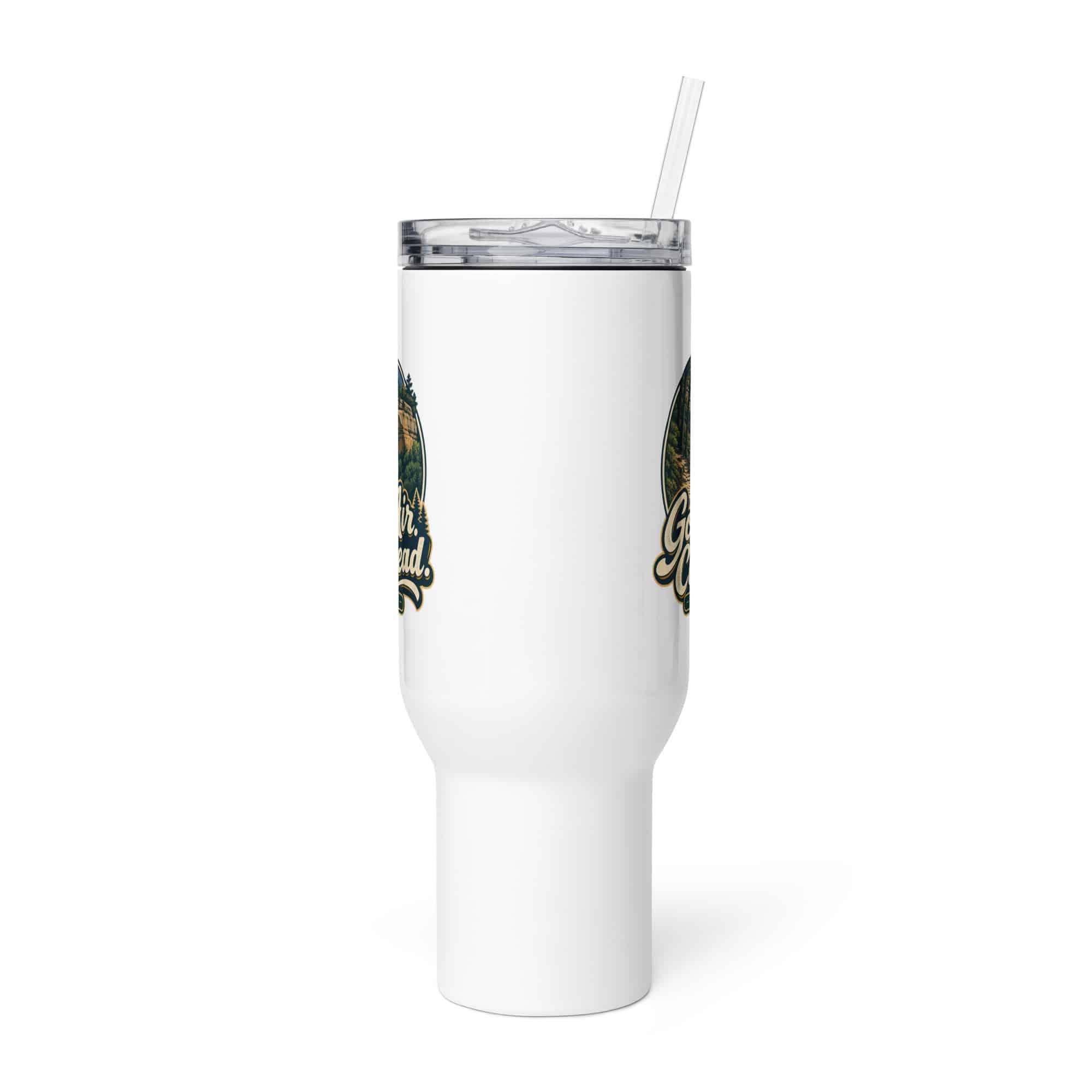 Red River Gorge Travel Mug: Gorge Air. Clear Head, Woodland Scenic Lettering