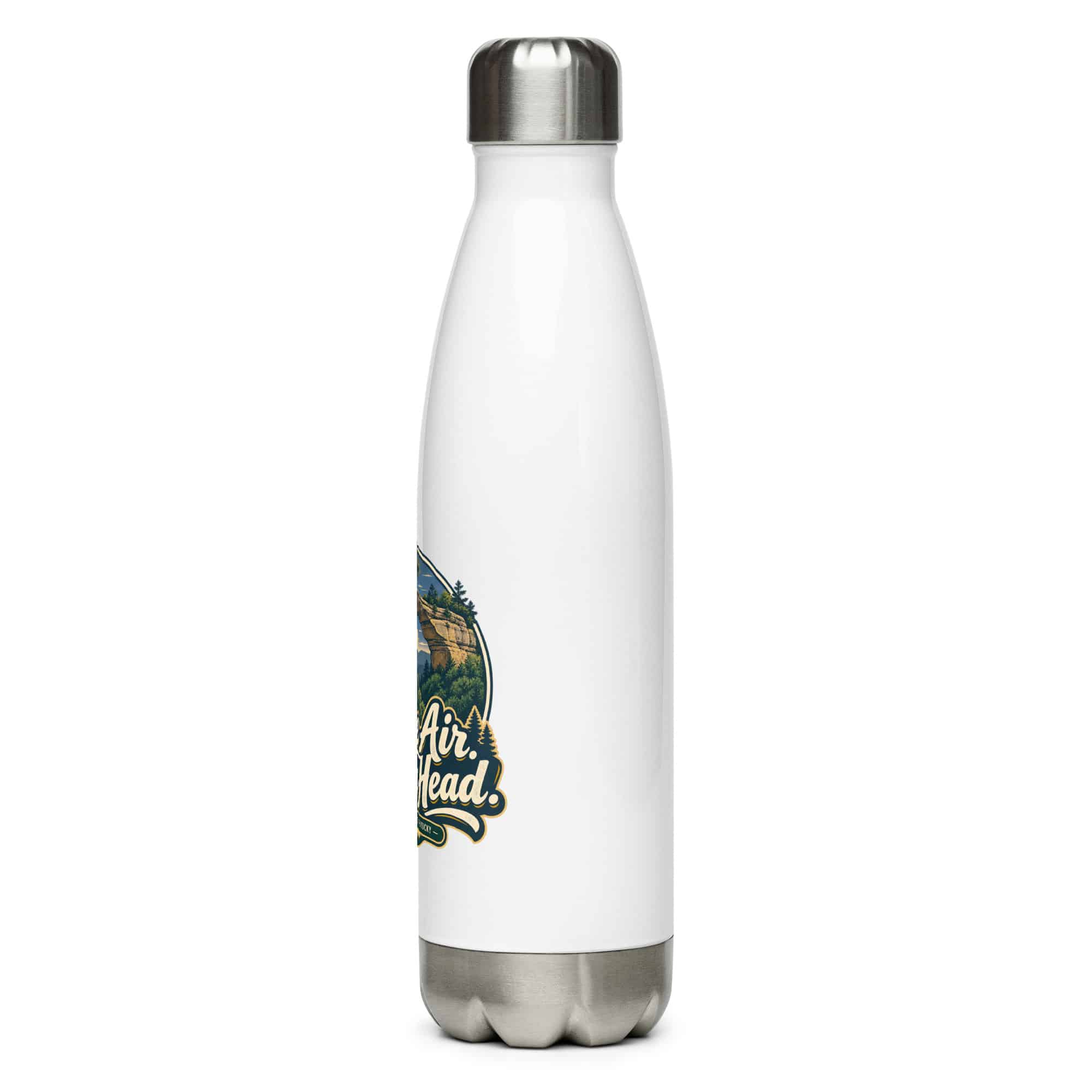 Red River Gorge Stainless Steel Water Bottle: Gorge Air. Clear Head, Woodland Scenic Lettering