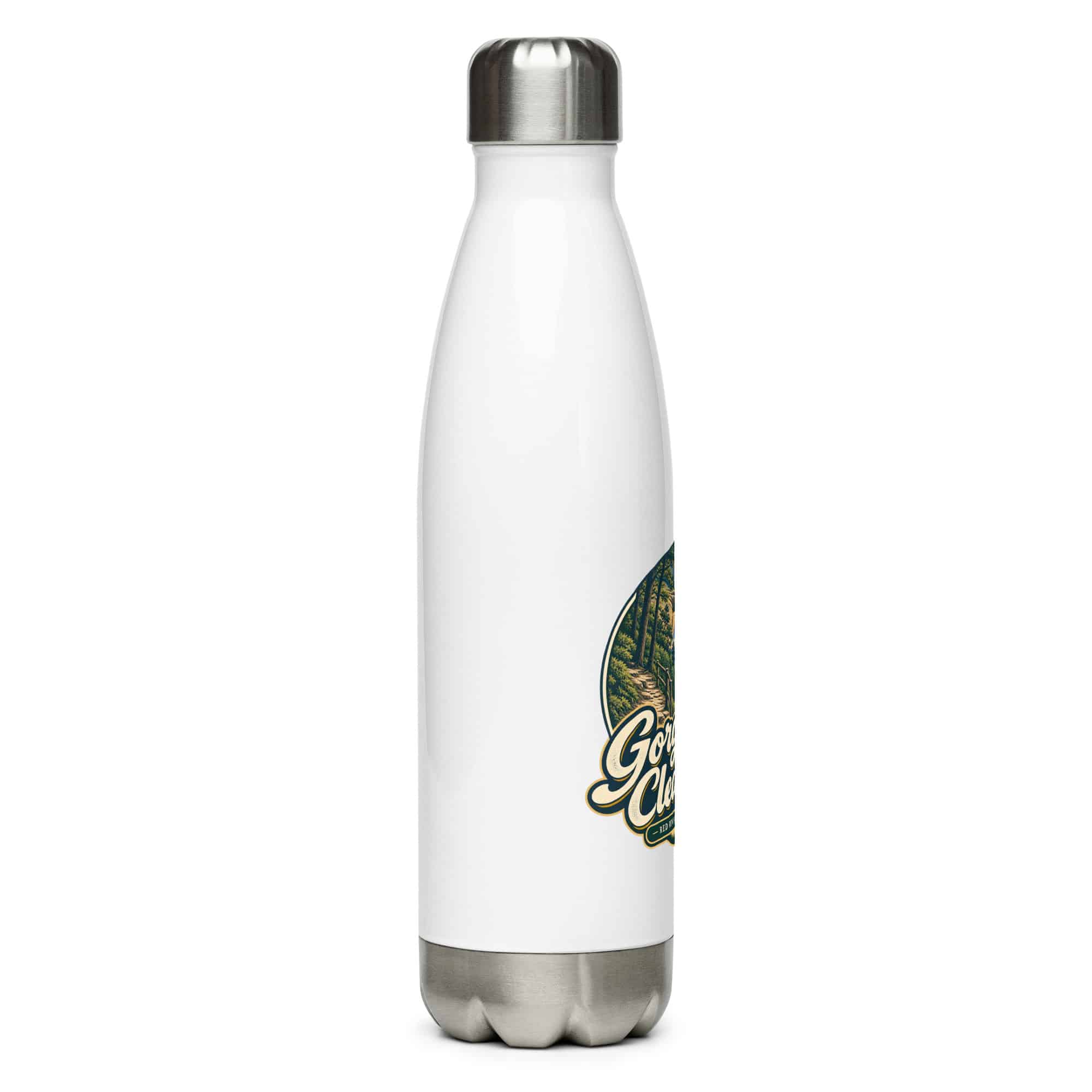 Red River Gorge Stainless Steel Water Bottle: Gorge Air. Clear Head, Woodland Scenic Lettering
