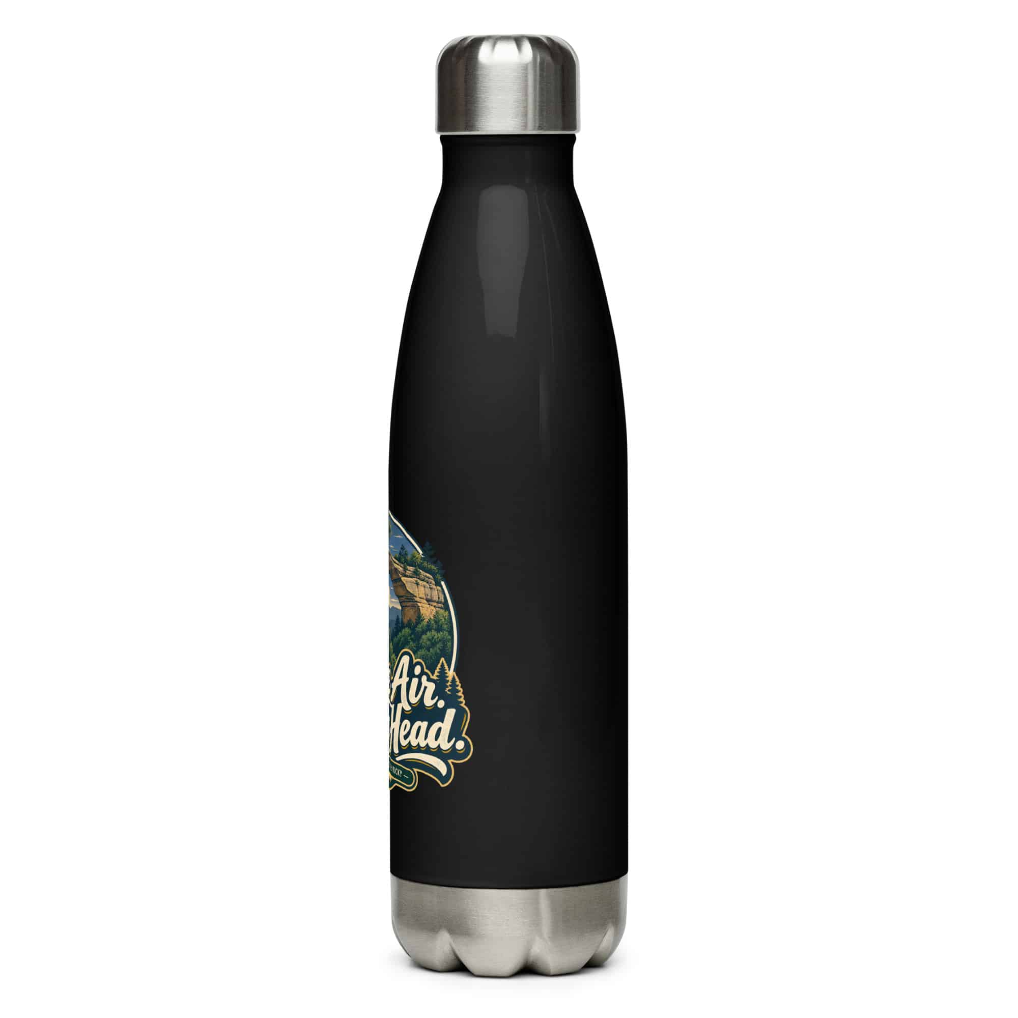 Red River Gorge Stainless Steel Water Bottle: Gorge Air. Clear Head, Woodland Scenic Lettering