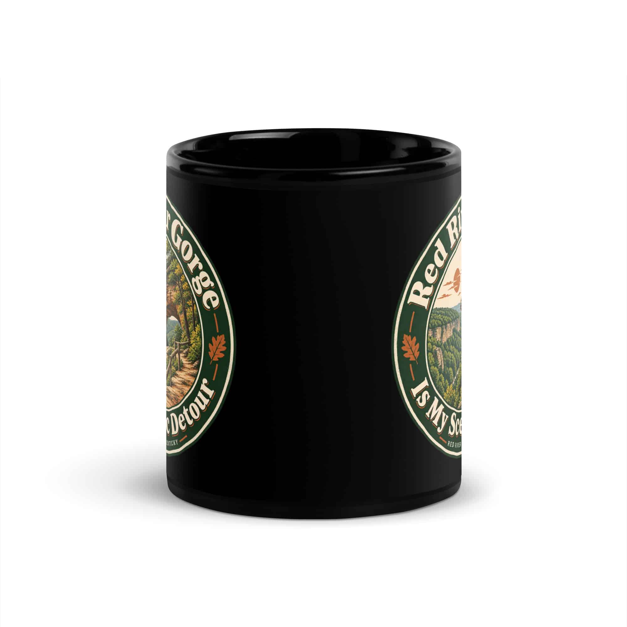 Red River Gorge Black Coffee Mug: Red River Gorge Is My Scenic Detour, Vintage Round Badge