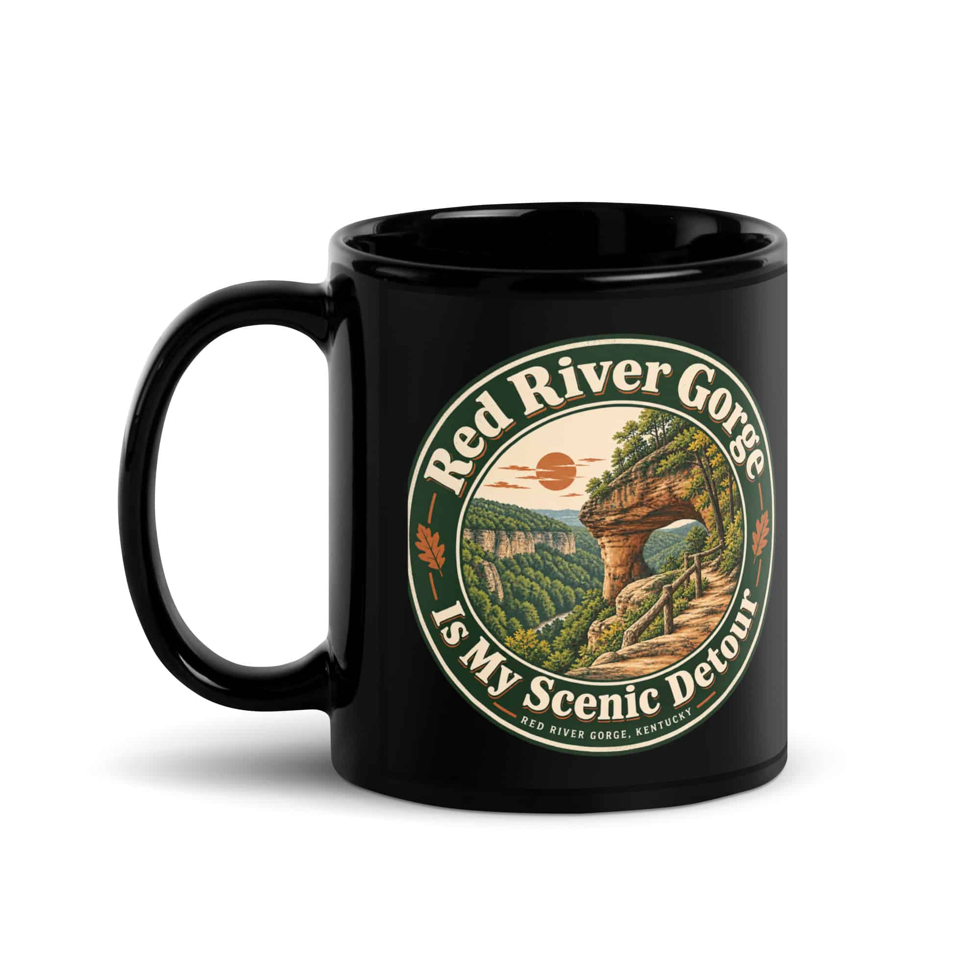 Red River Gorge Black Coffee Mug: Red River Gorge Is My Scenic Detour, Vintage Round Badge