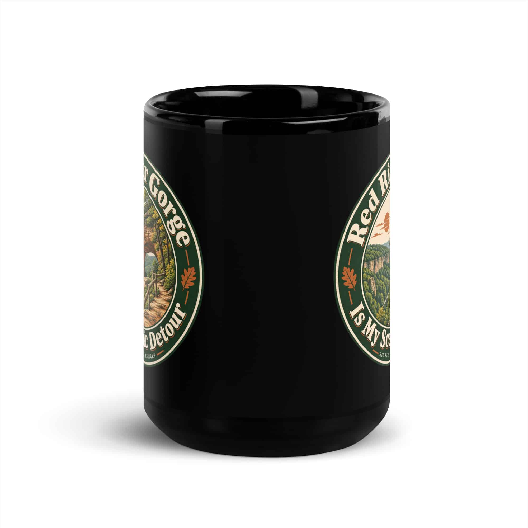 Red River Gorge Black Coffee Mug: Red River Gorge Is My Scenic Detour, Vintage Round Badge