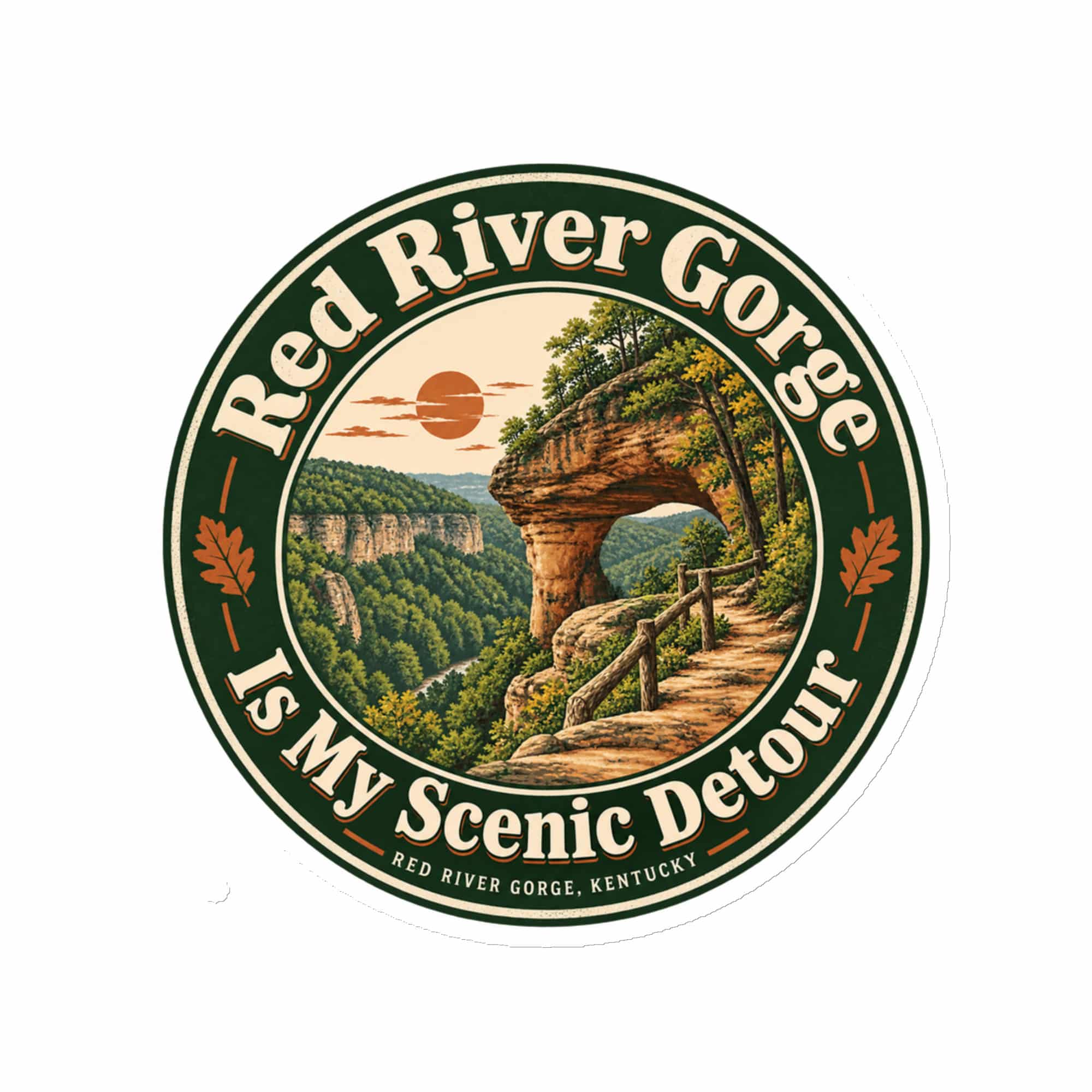 Red River Gorge Die-Cut Magnet: Red River Gorge Is My Scenic Detour, Vintage Round Badge