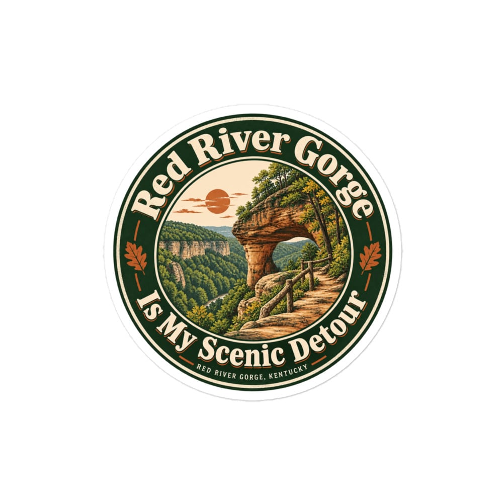 Red River Gorge Vinyl Sticker: Red River Gorge Is My Scenic Detour, Vintage Round Badge