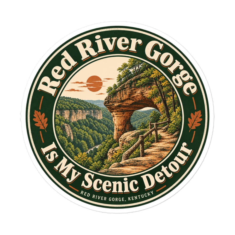 Red River Gorge Vinyl Sticker: Red River Gorge Is My Scenic Detour, Vintage Round Badge