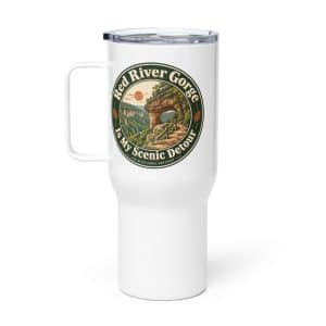 Red River Gorge Travel Mug: Red River Gorge Is My Scenic Detour, Vintage Round Badge - 25 oz - Main