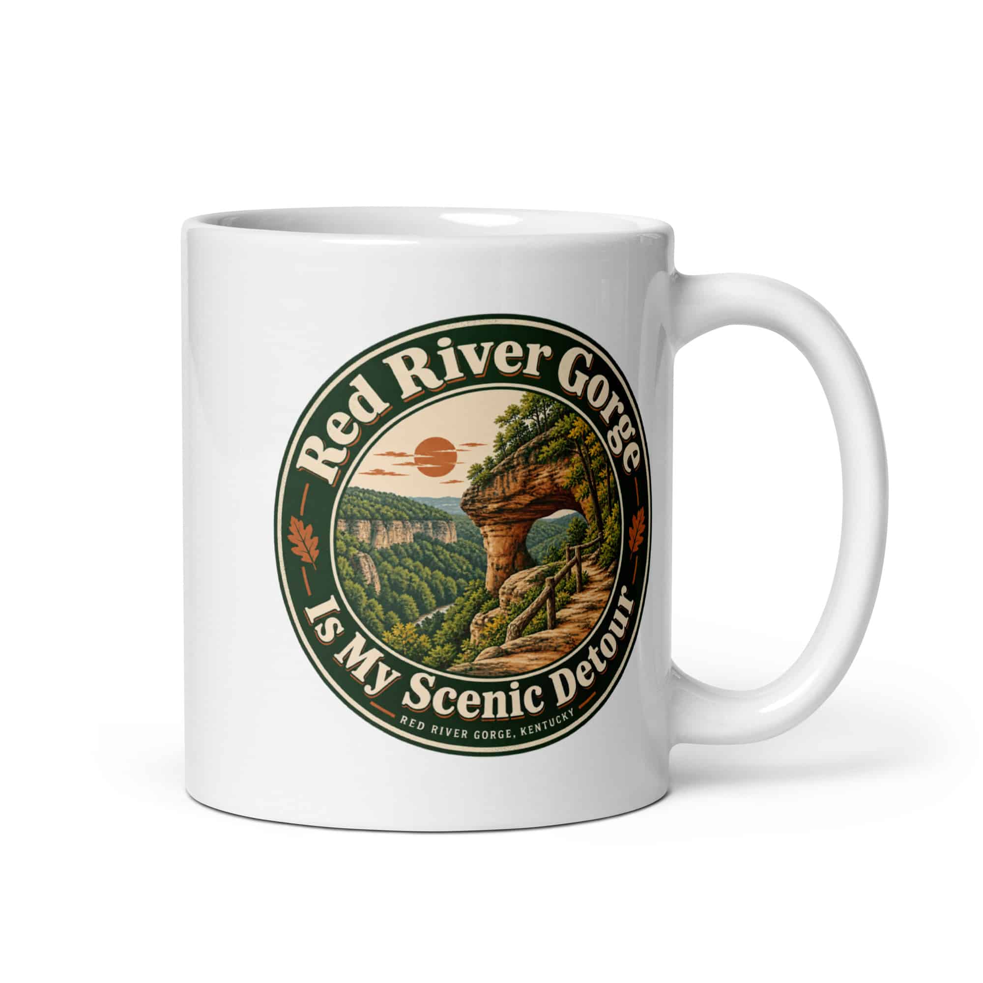 Red River Gorge White Ceramic Coffee Mug: Red River Gorge Is My Scenic Detour, Vintage Round Badge