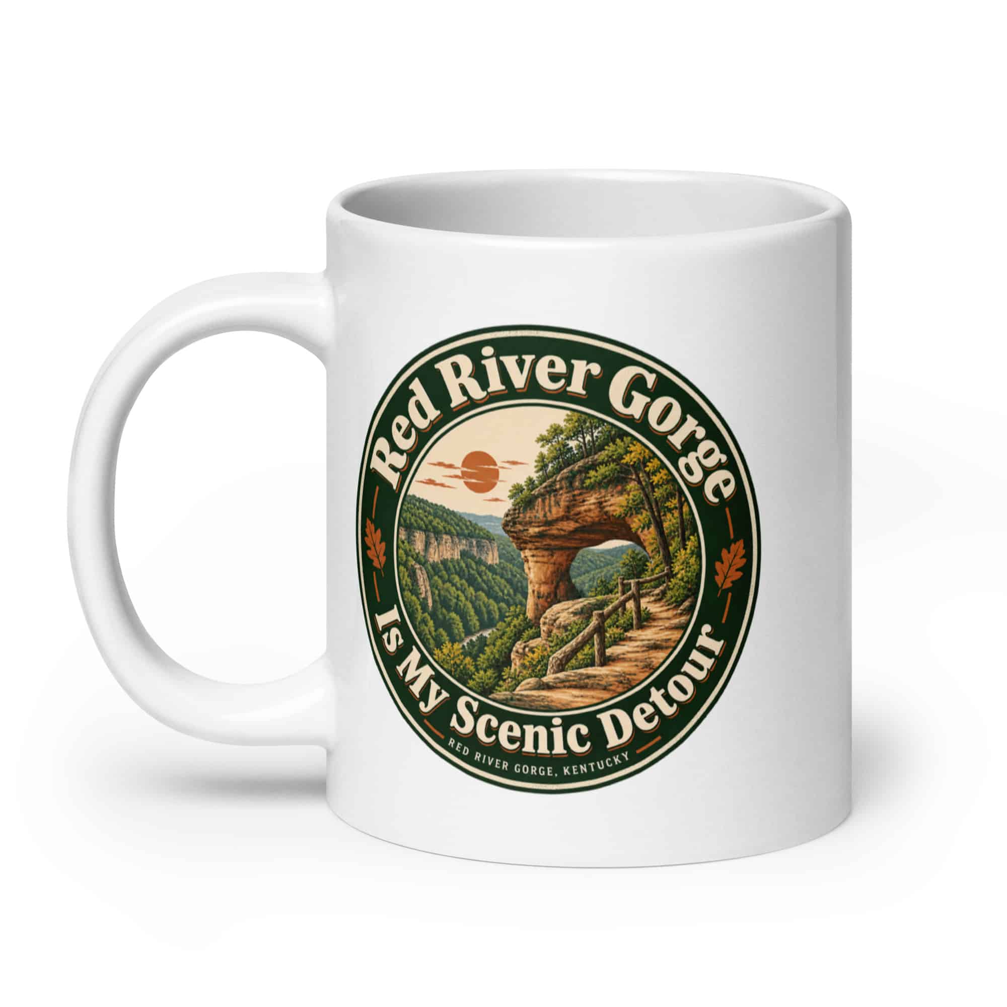 Red River Gorge White Ceramic Coffee Mug: Red River Gorge Is My Scenic Detour, Vintage Round Badge