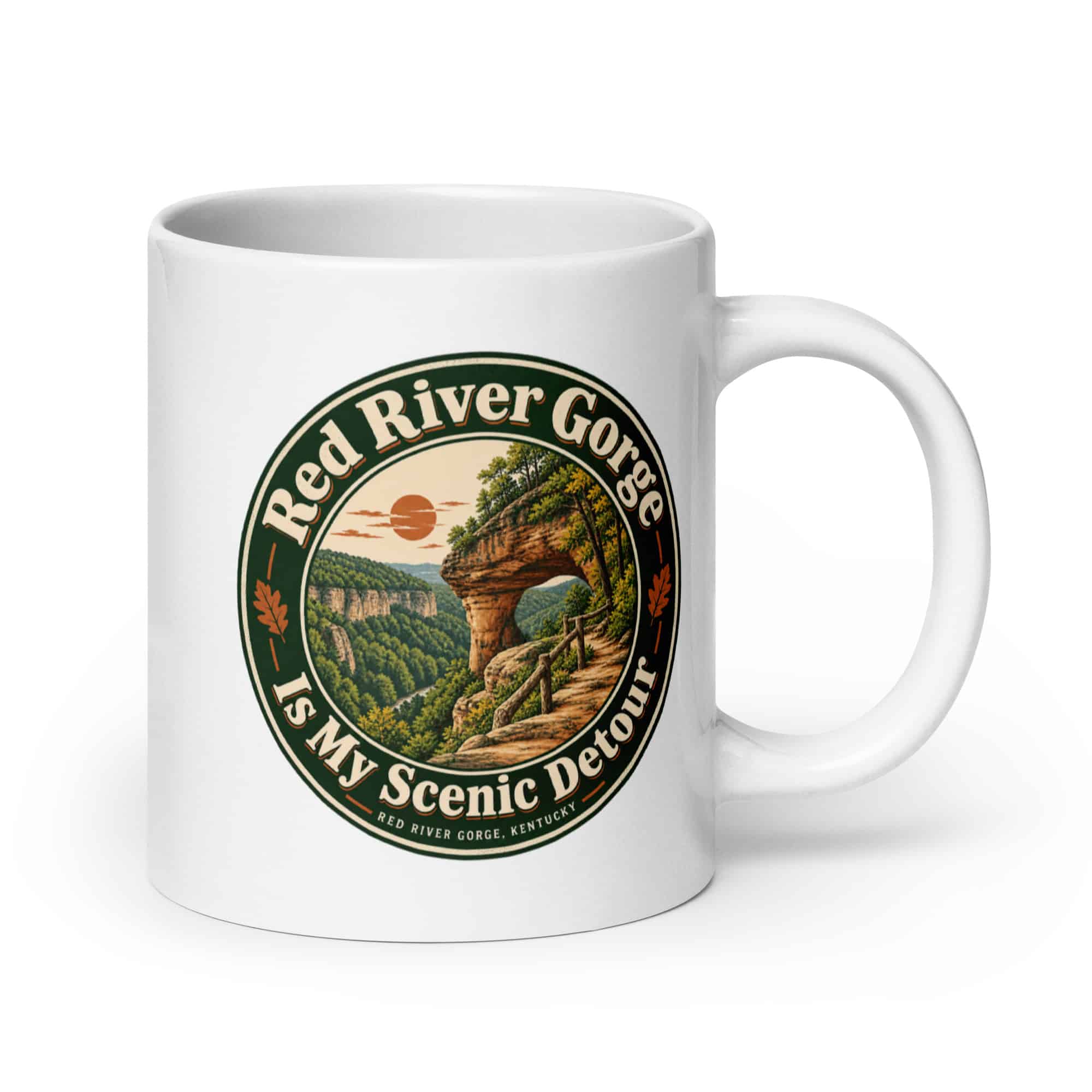 Red River Gorge White Ceramic Coffee Mug: Red River Gorge Is My Scenic Detour, Vintage Round Badge