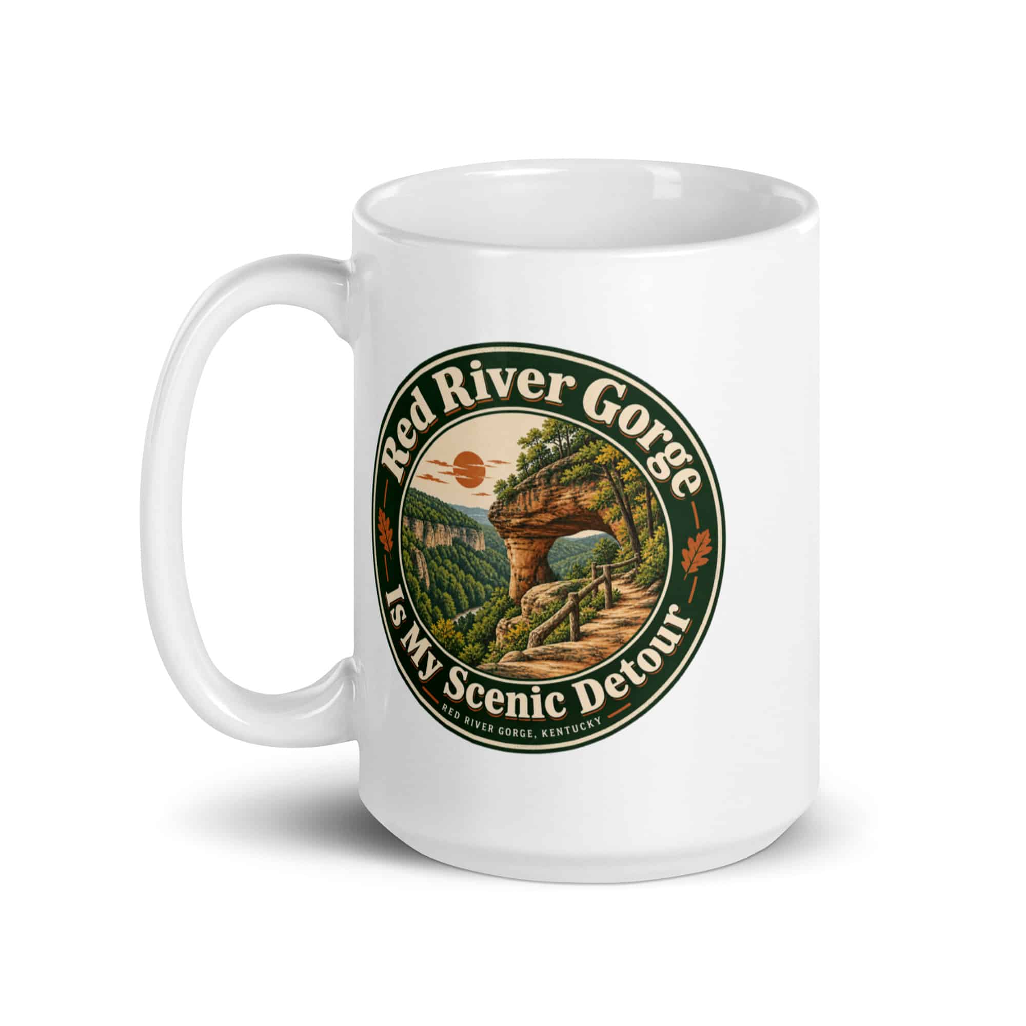 Red River Gorge White Ceramic Coffee Mug: Red River Gorge Is My Scenic Detour, Vintage Round Badge