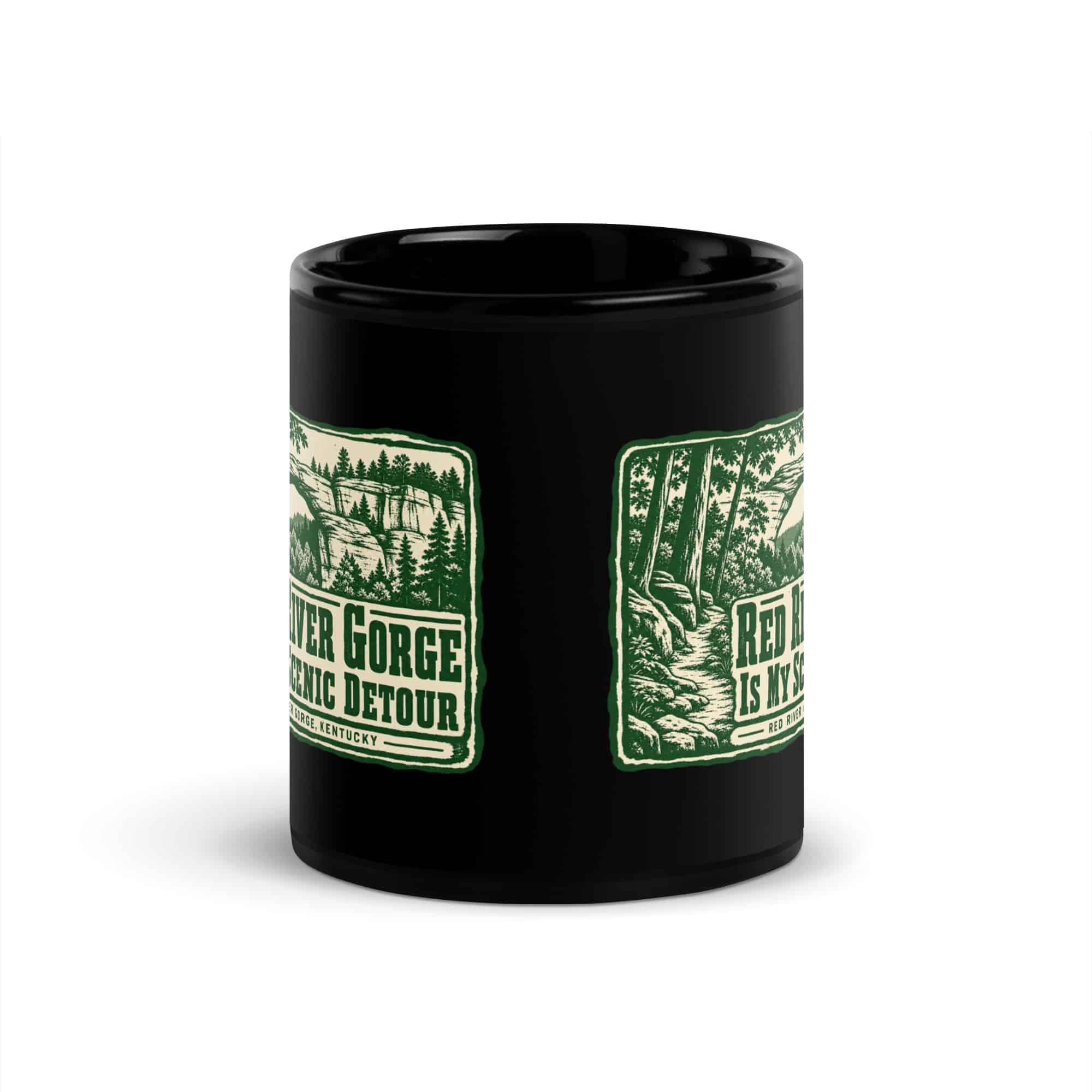 Red River Gorge Black Coffee Mug: Red River Gorge Is My Scenic Detour, Forest Ink Stamp
