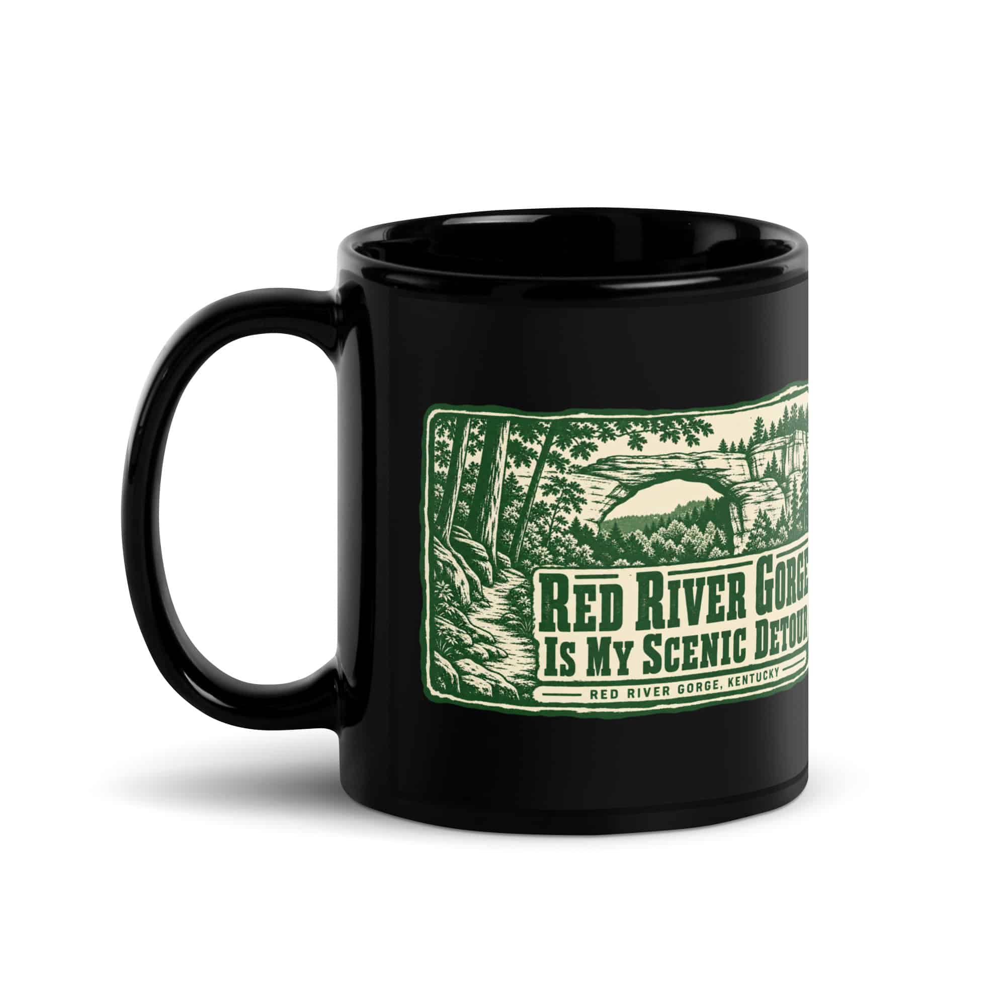 Red River Gorge Black Coffee Mug: Red River Gorge Is My Scenic Detour, Forest Ink Stamp