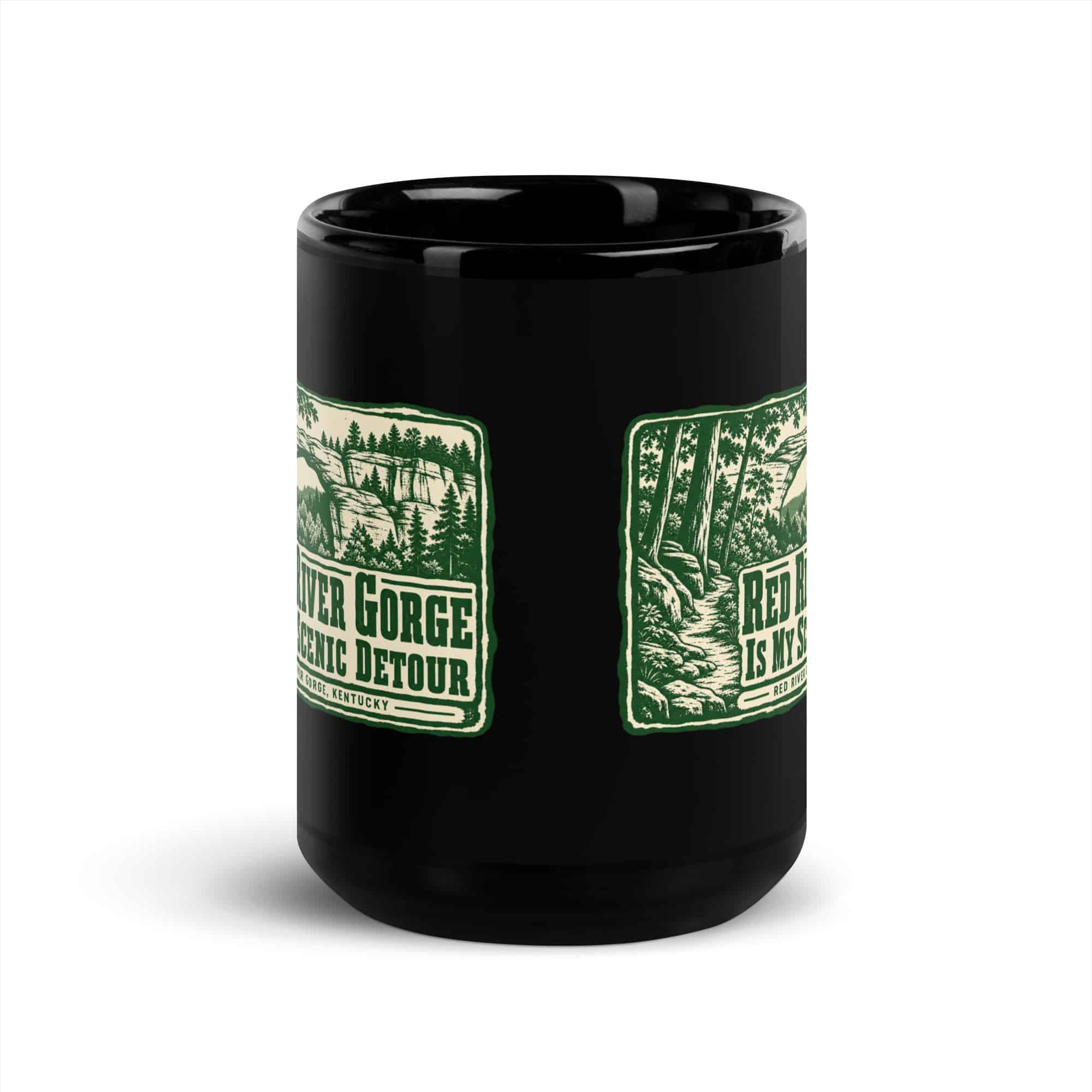 Red River Gorge Black Coffee Mug: Red River Gorge Is My Scenic Detour, Forest Ink Stamp