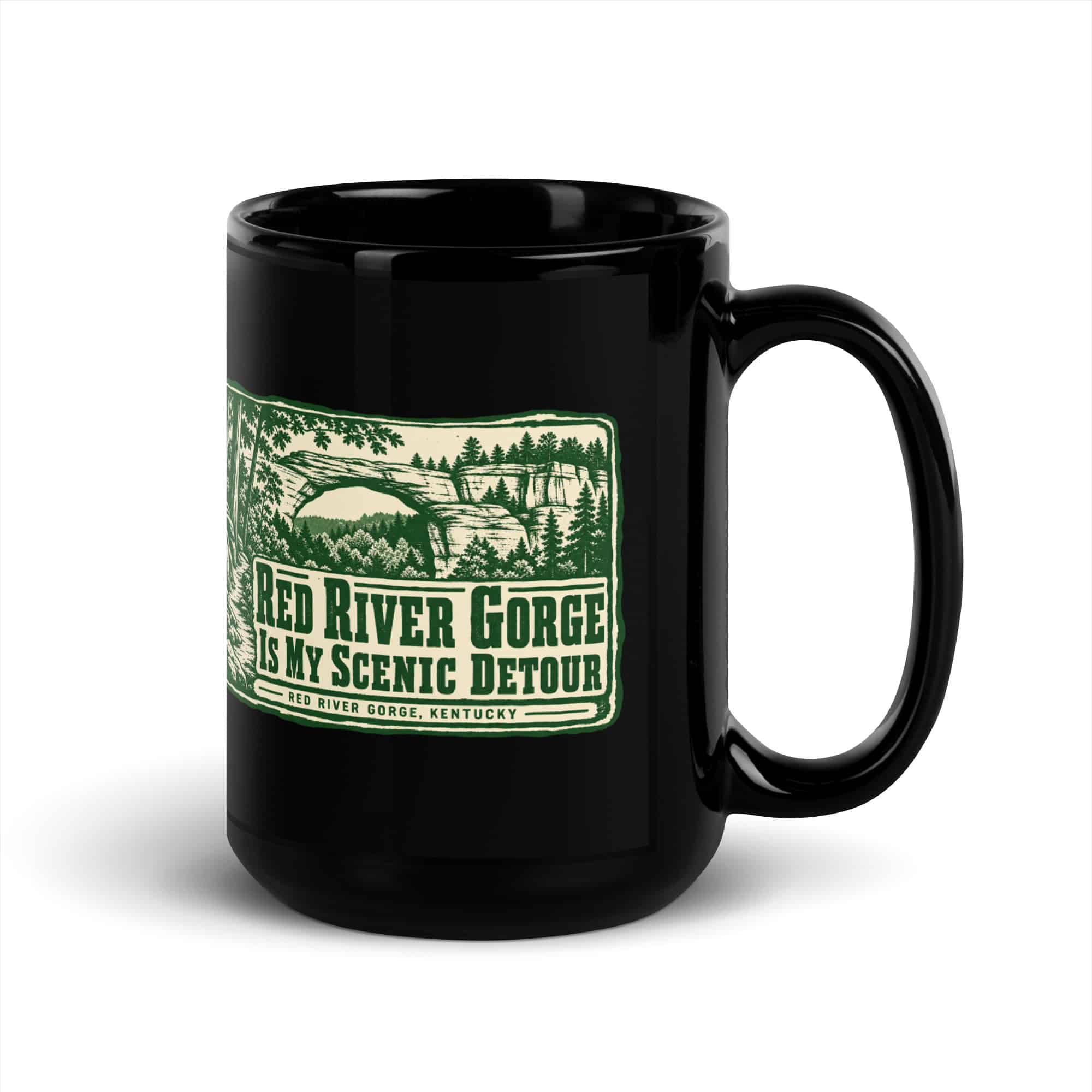 Red River Gorge Black Coffee Mug: Red River Gorge Is My Scenic Detour, Forest Ink Stamp