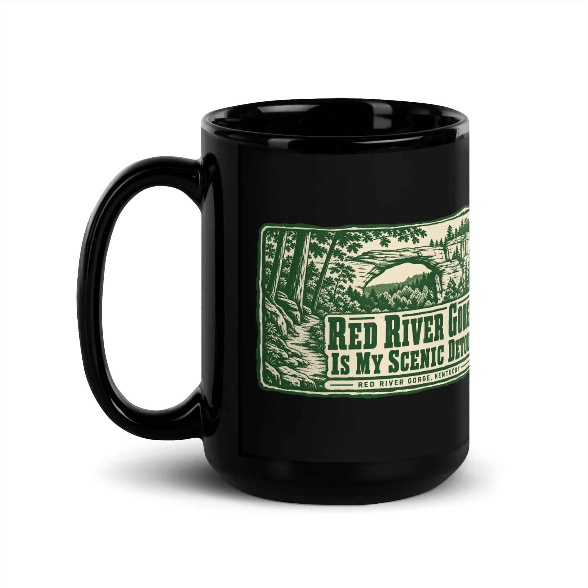 Red River Gorge Black Coffee Mug: Red River Gorge Is My Scenic Detour, Forest Ink Stamp
