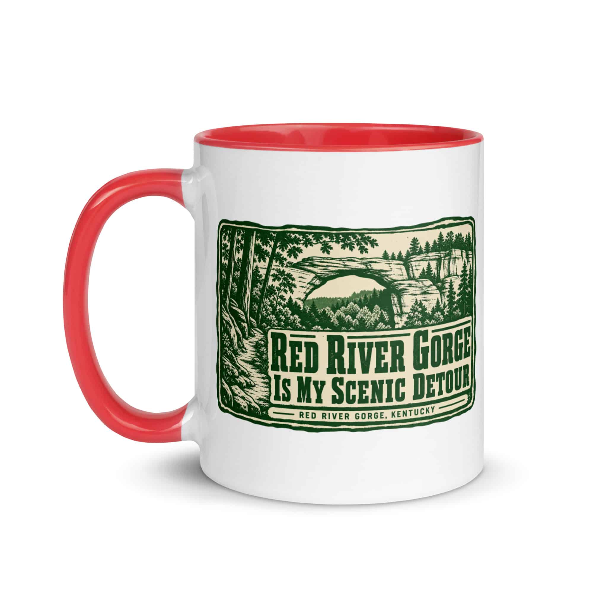 Red River Gorge Color Inside Coffee Mug: Red River Gorge Is My Scenic Detour, Forest Ink Stamp
