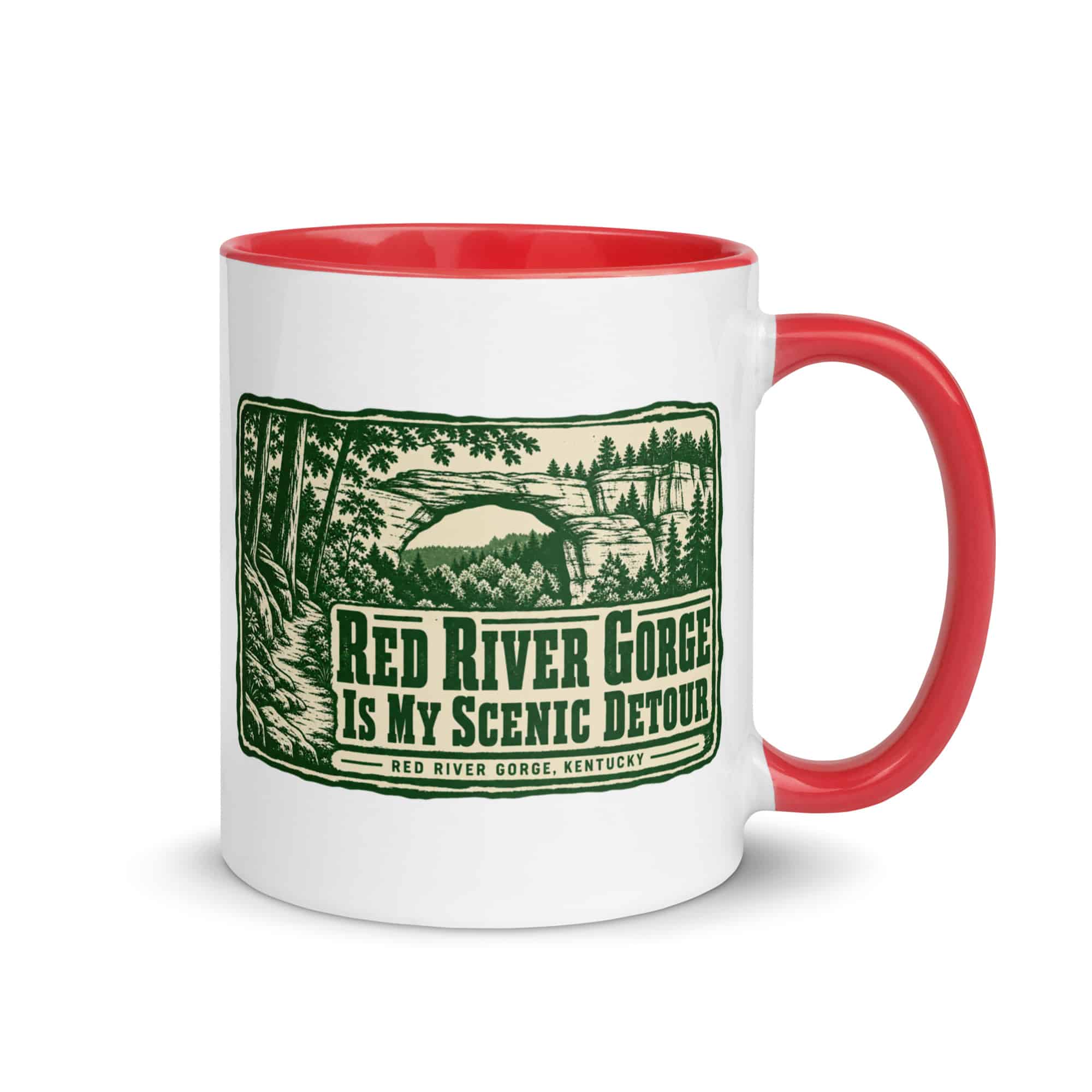 Red River Gorge Color Inside Coffee Mug: Red River Gorge Is My Scenic Detour, Forest Ink Stamp