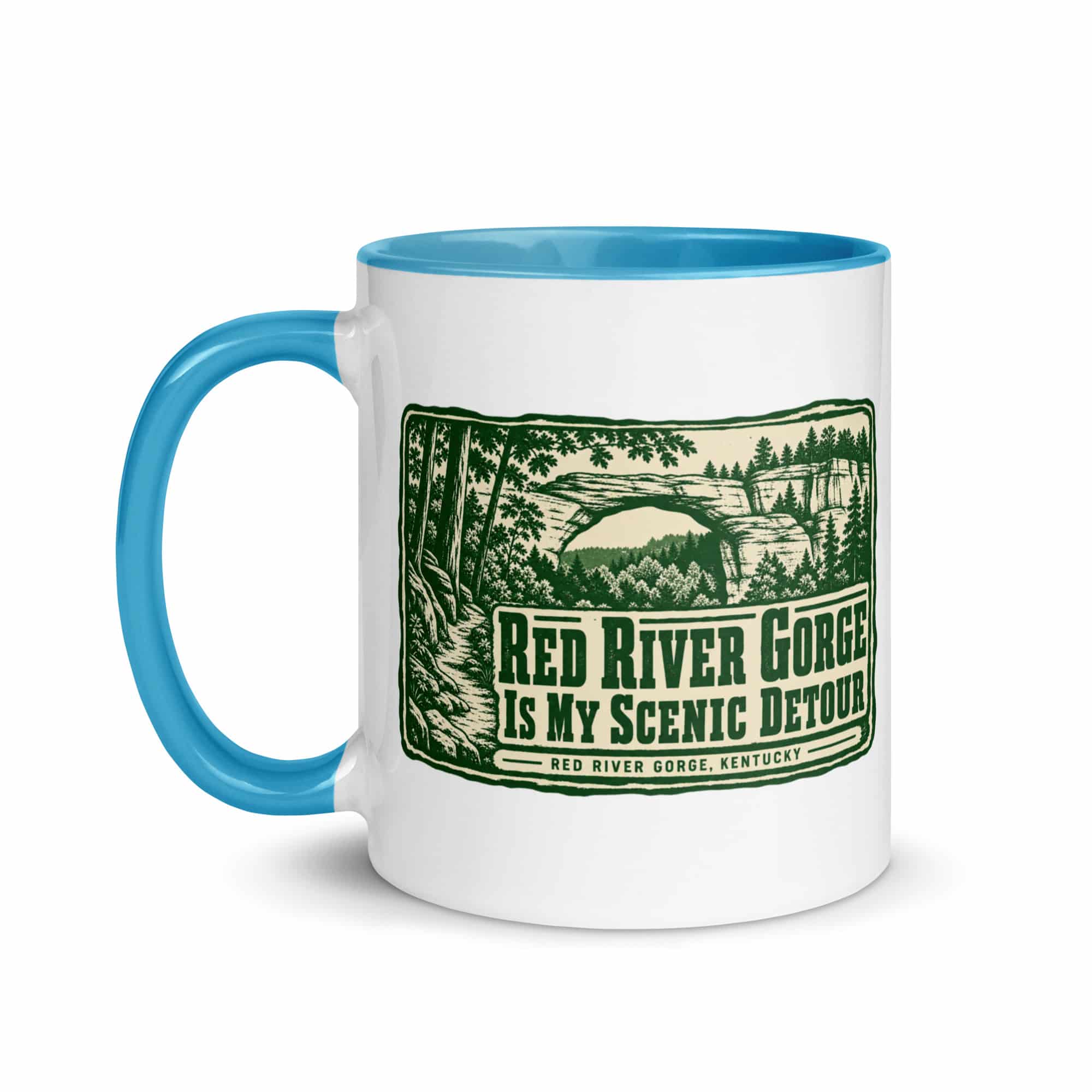 Red River Gorge Color Inside Coffee Mug: Red River Gorge Is My Scenic Detour, Forest Ink Stamp