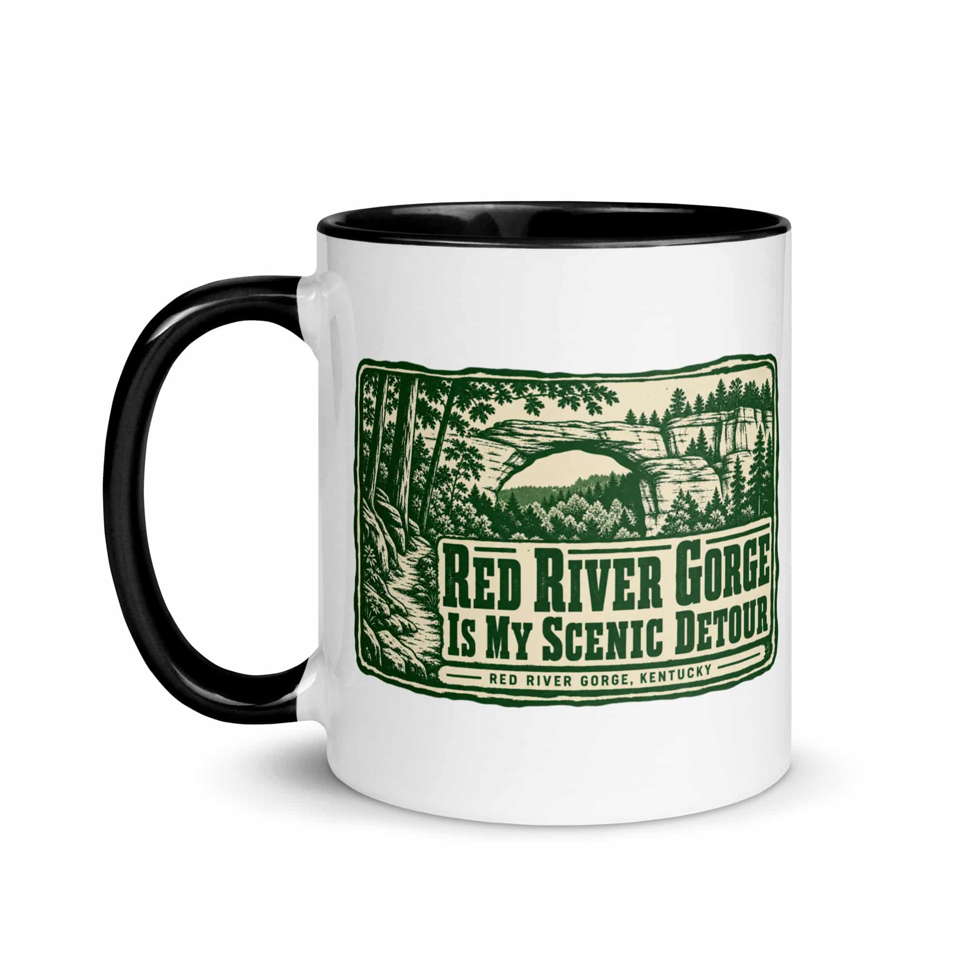 Red River Gorge Color Inside Coffee Mug: Red River Gorge Is My Scenic Detour, Forest Ink Stamp