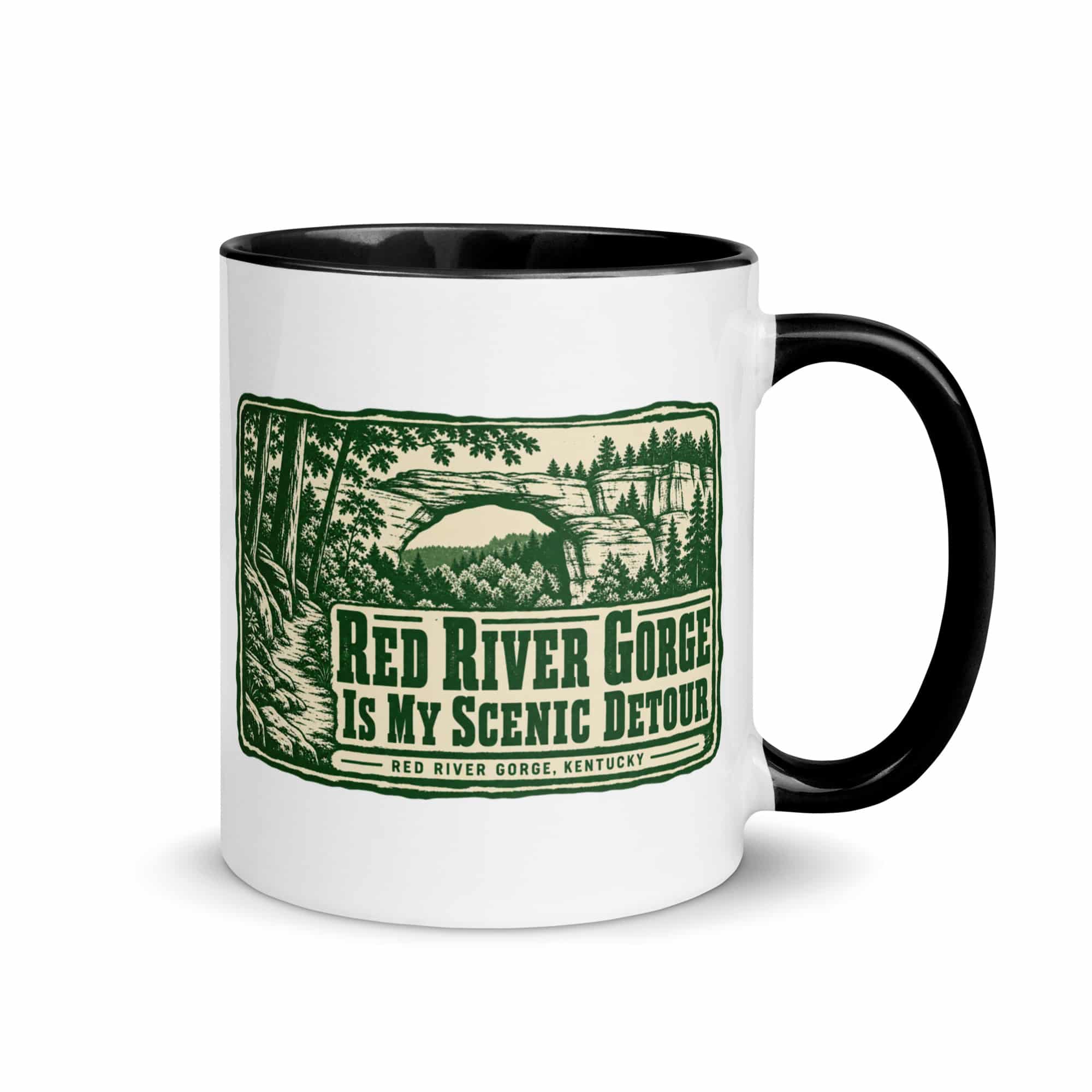 Red River Gorge Color Inside Coffee Mug: Red River Gorge Is My Scenic Detour, Forest Ink Stamp