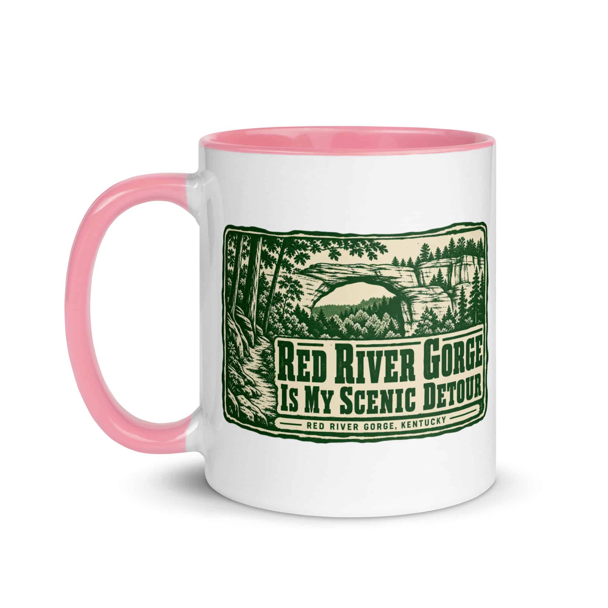 Red River Gorge Color Inside Coffee Mug: Red River Gorge Is My Scenic Detour, Forest Ink Stamp