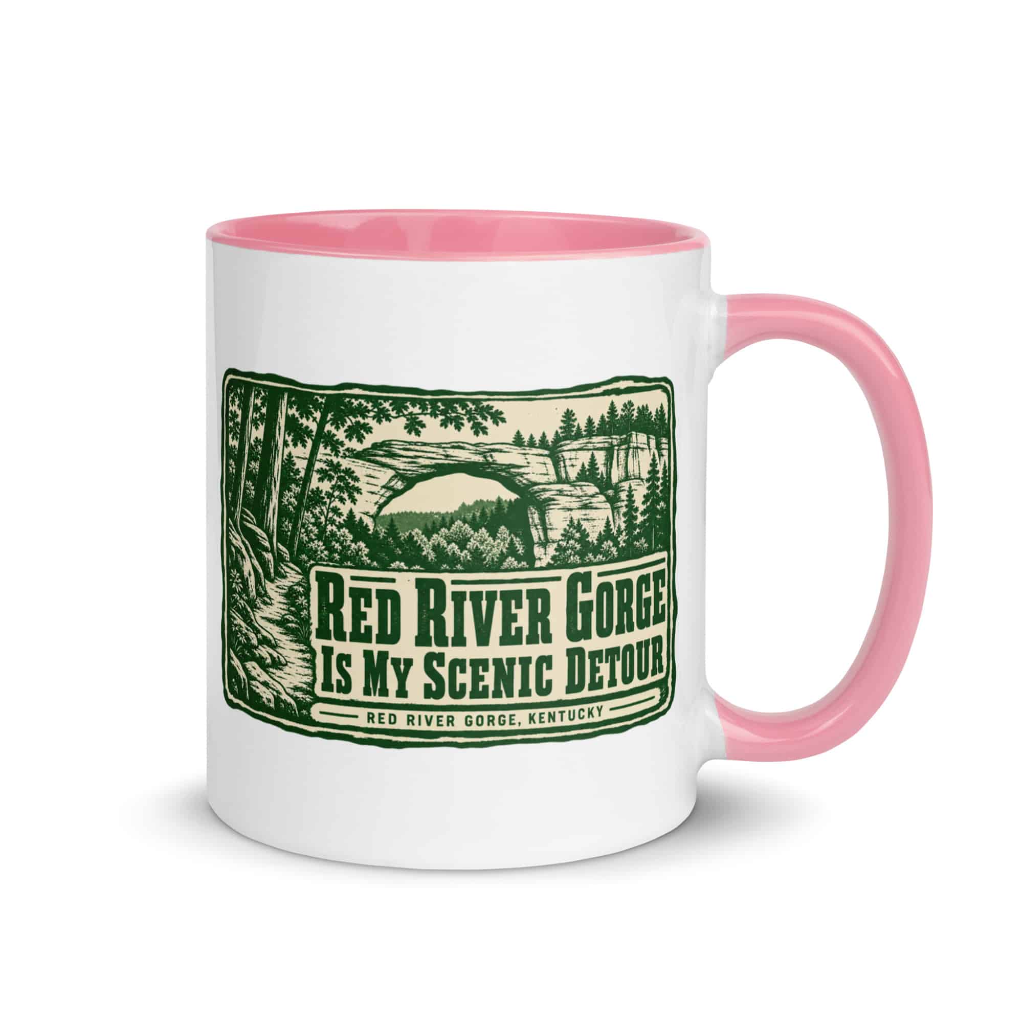 Red River Gorge Color Inside Coffee Mug: Red River Gorge Is My Scenic Detour, Forest Ink Stamp