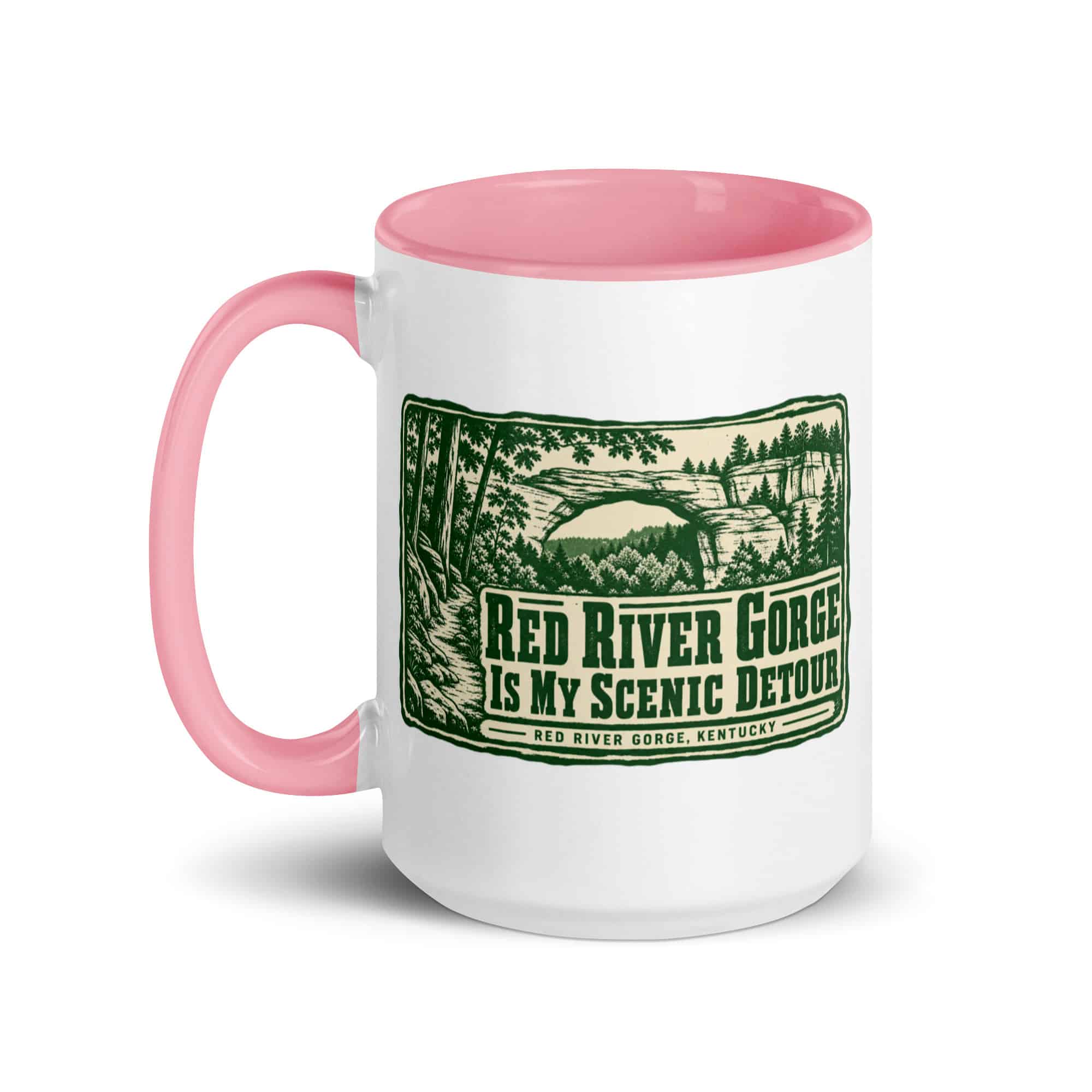 Red River Gorge Color Inside Coffee Mug: Red River Gorge Is My Scenic Detour, Forest Ink Stamp