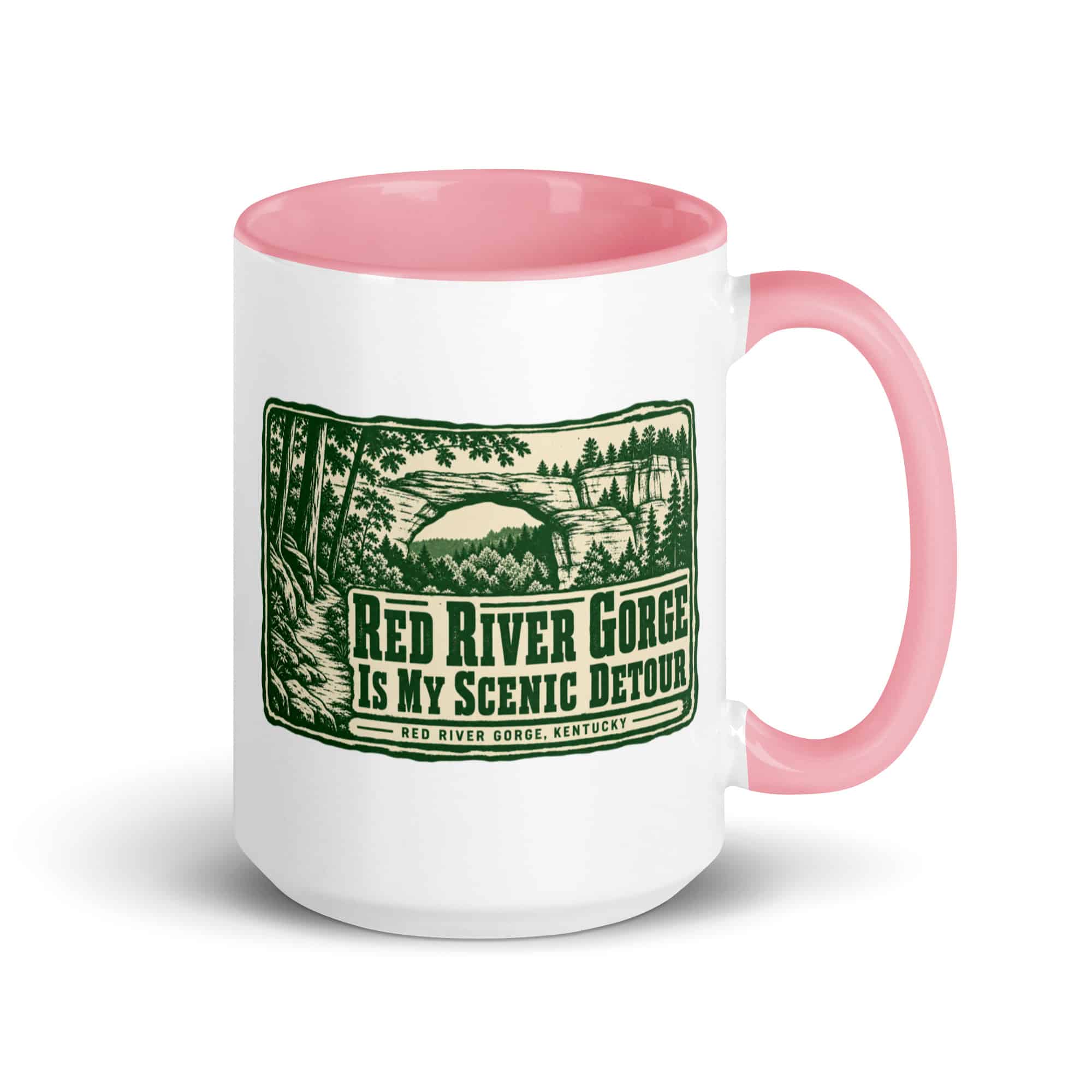 Red River Gorge Color Inside Coffee Mug: Red River Gorge Is My Scenic Detour, Forest Ink Stamp
