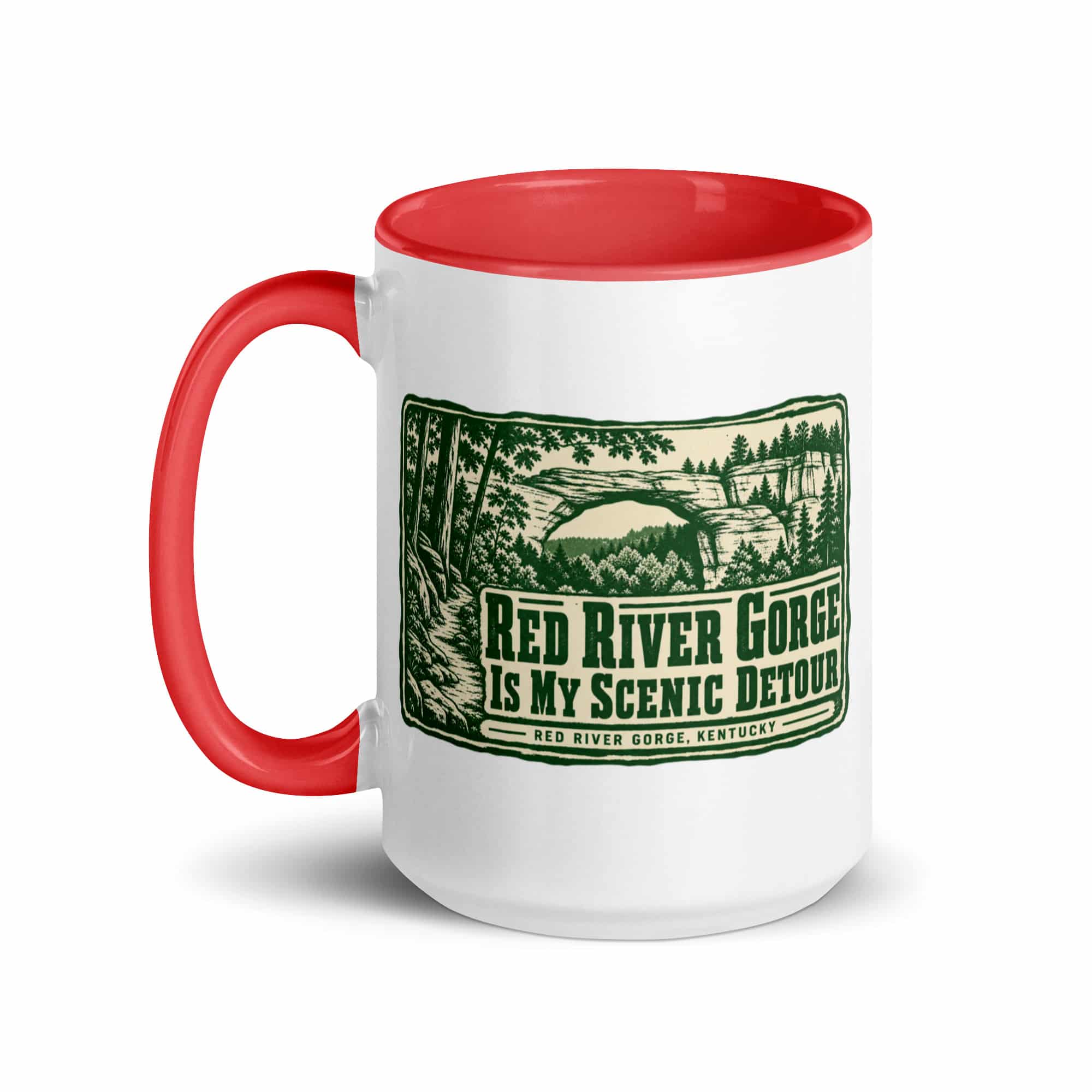 Red River Gorge Color Inside Coffee Mug: Red River Gorge Is My Scenic Detour, Forest Ink Stamp