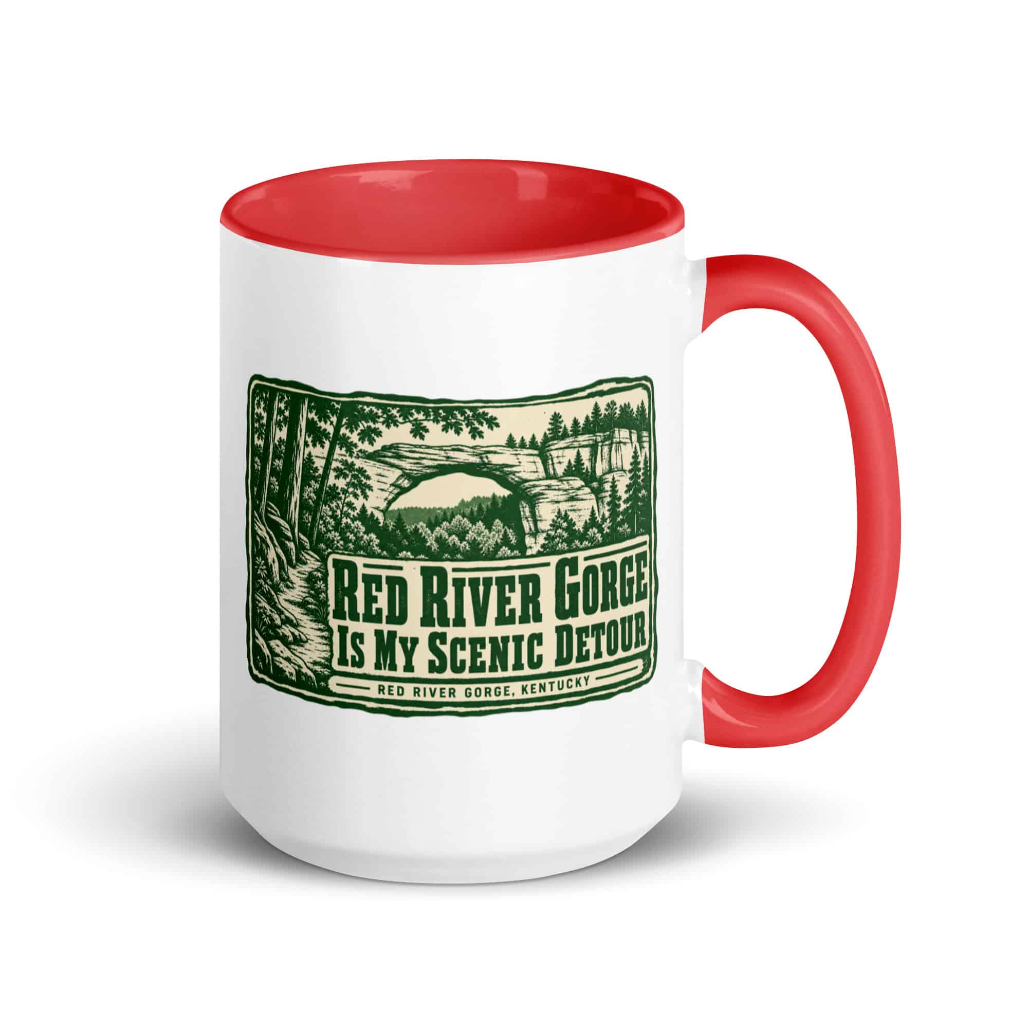 Red River Gorge Color Inside Coffee Mug: Red River Gorge Is My Scenic Detour, Forest Ink Stamp