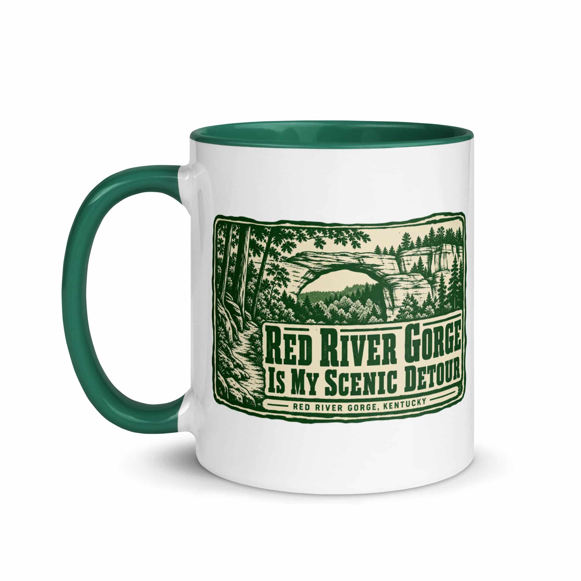 Red River Gorge Color Inside Coffee Mug: Red River Gorge Is My Scenic Detour, Forest Ink Stamp