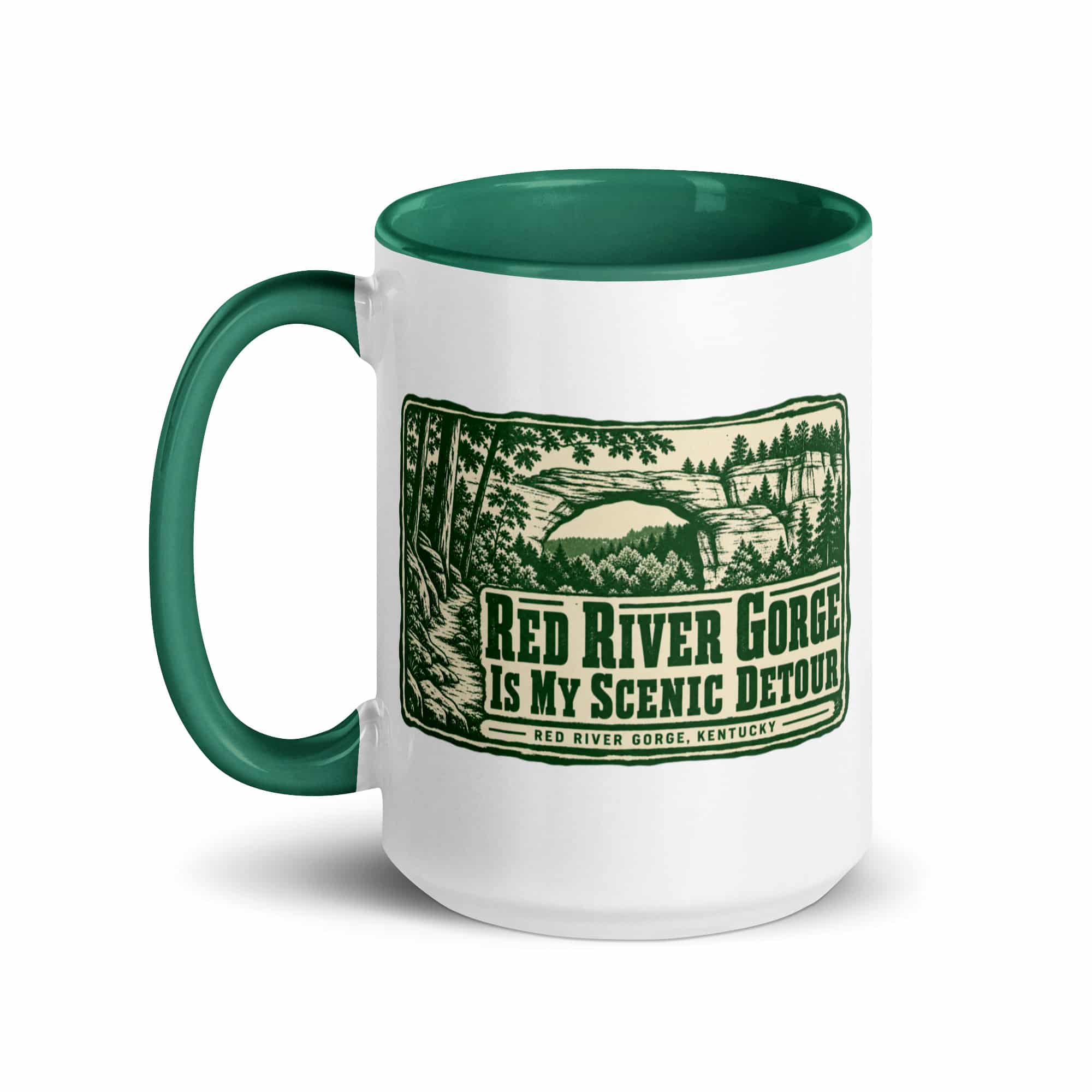 Red River Gorge Color Inside Coffee Mug: Red River Gorge Is My Scenic Detour, Forest Ink Stamp